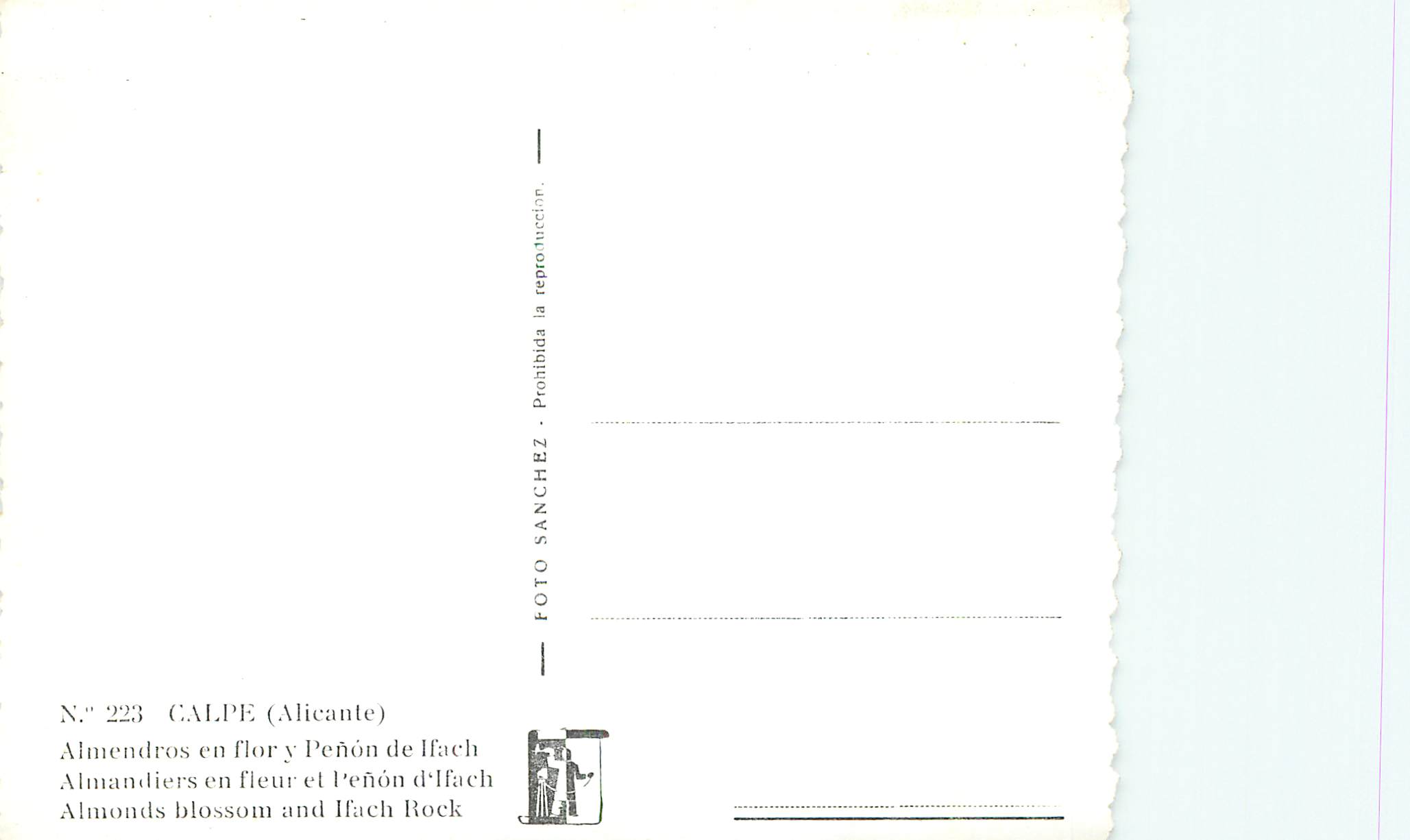 CPM Calpe Alicante Almandiers en Fleur et l'enon d'Ifaeh — Rückseite