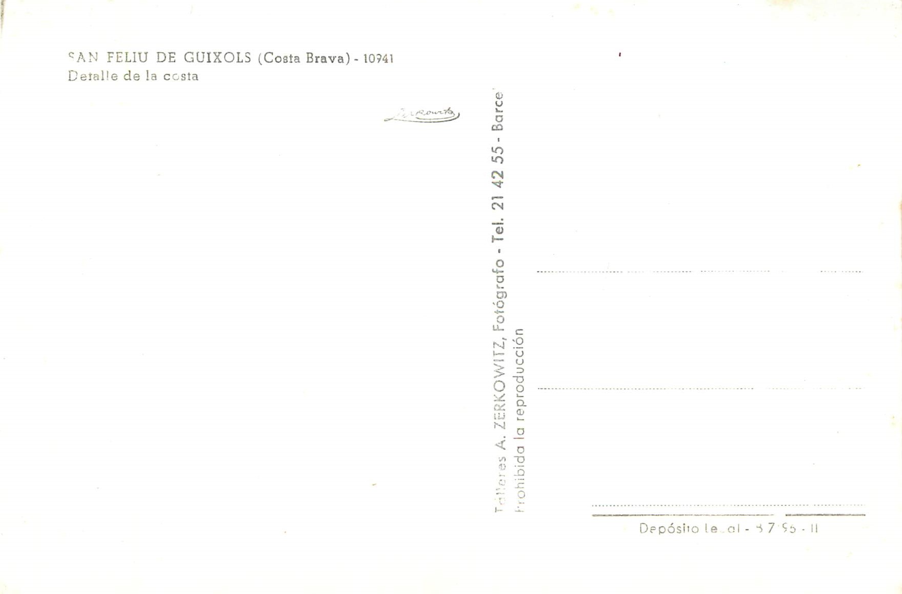 CPM An Feliu de Guixols (Costa Brava) — Rückseite