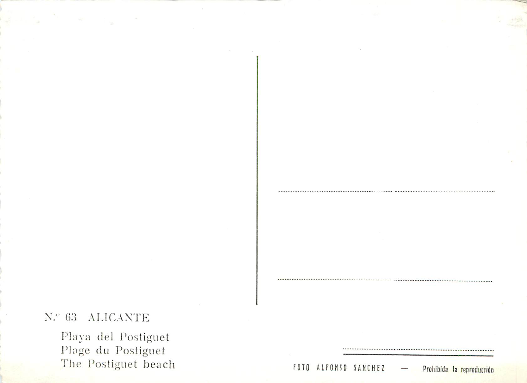CPM Alicante Plage du Postiguel — Verso
