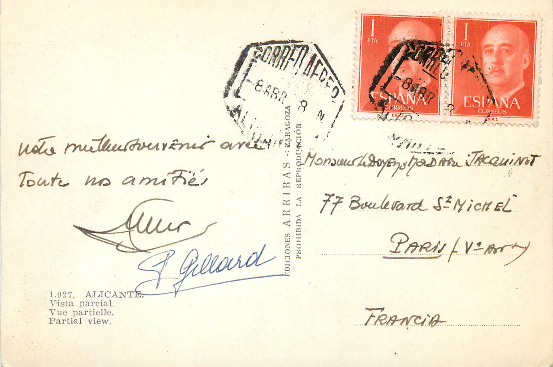 CPM Alicante Vue Partielle — Verso