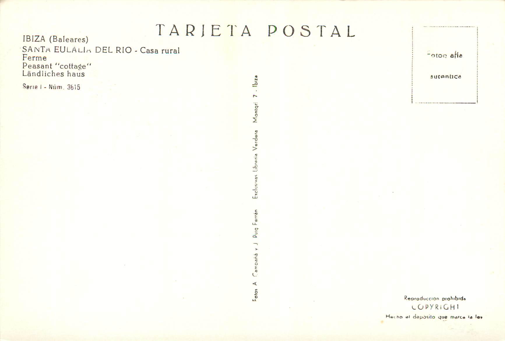 CPM Ibiza(Baleares)Santa Eulalia del Rio Casa Rural Ferme — Rückseite