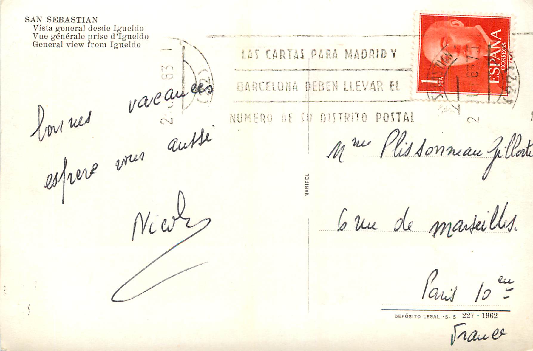CPM San Sebastian Vue Generale prise d'Igueldo — Rückseite