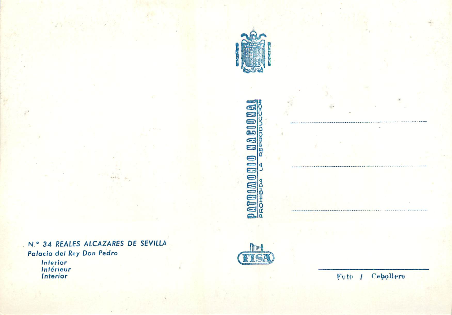 CPM Reales Alcazares de Sevilla Palacio del Rey Don Pedro Interieur — Verso