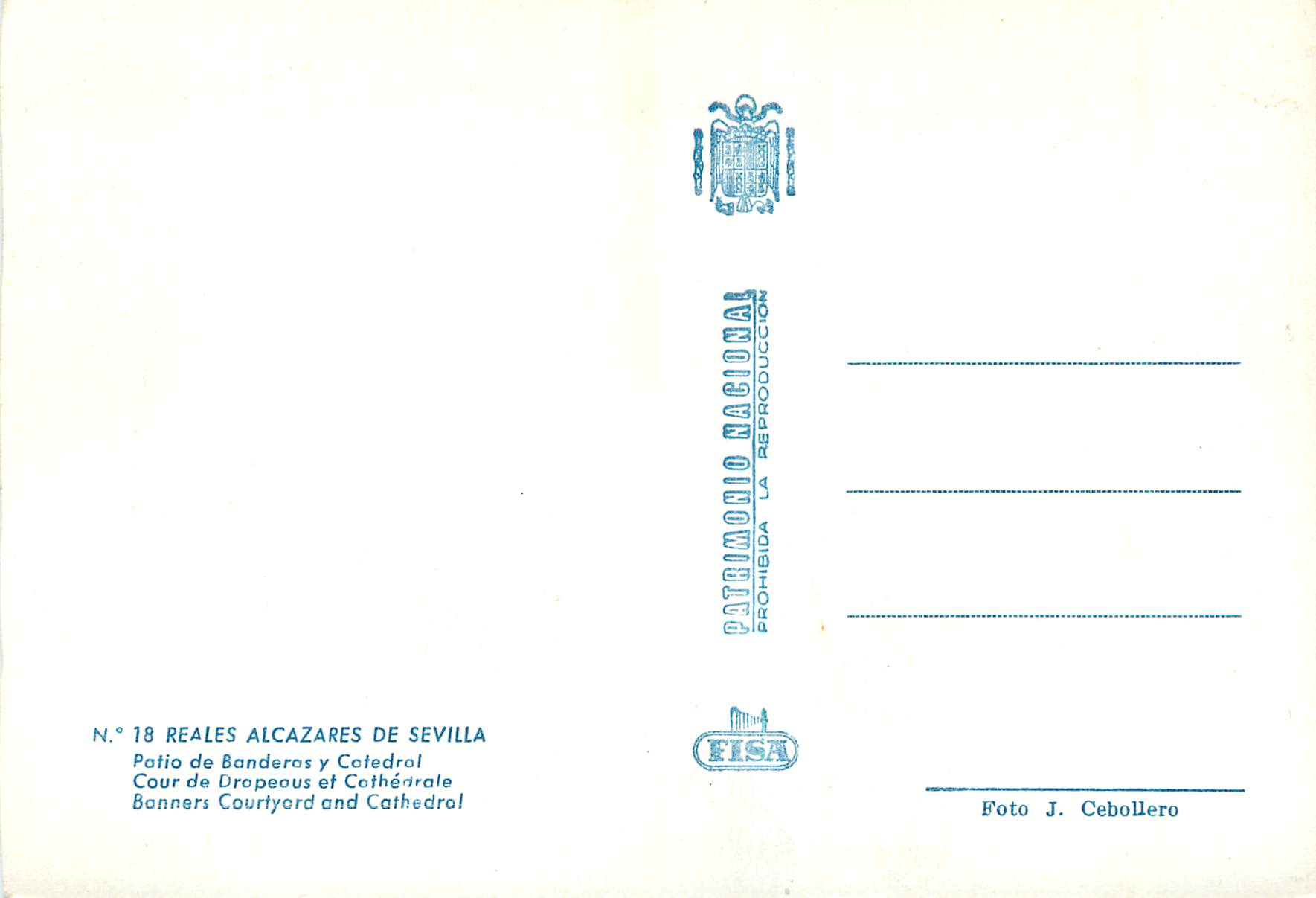 CPM Reales Alcazares de Sevilla Cour de Drapeaus et Cathedrale  — Rückseite