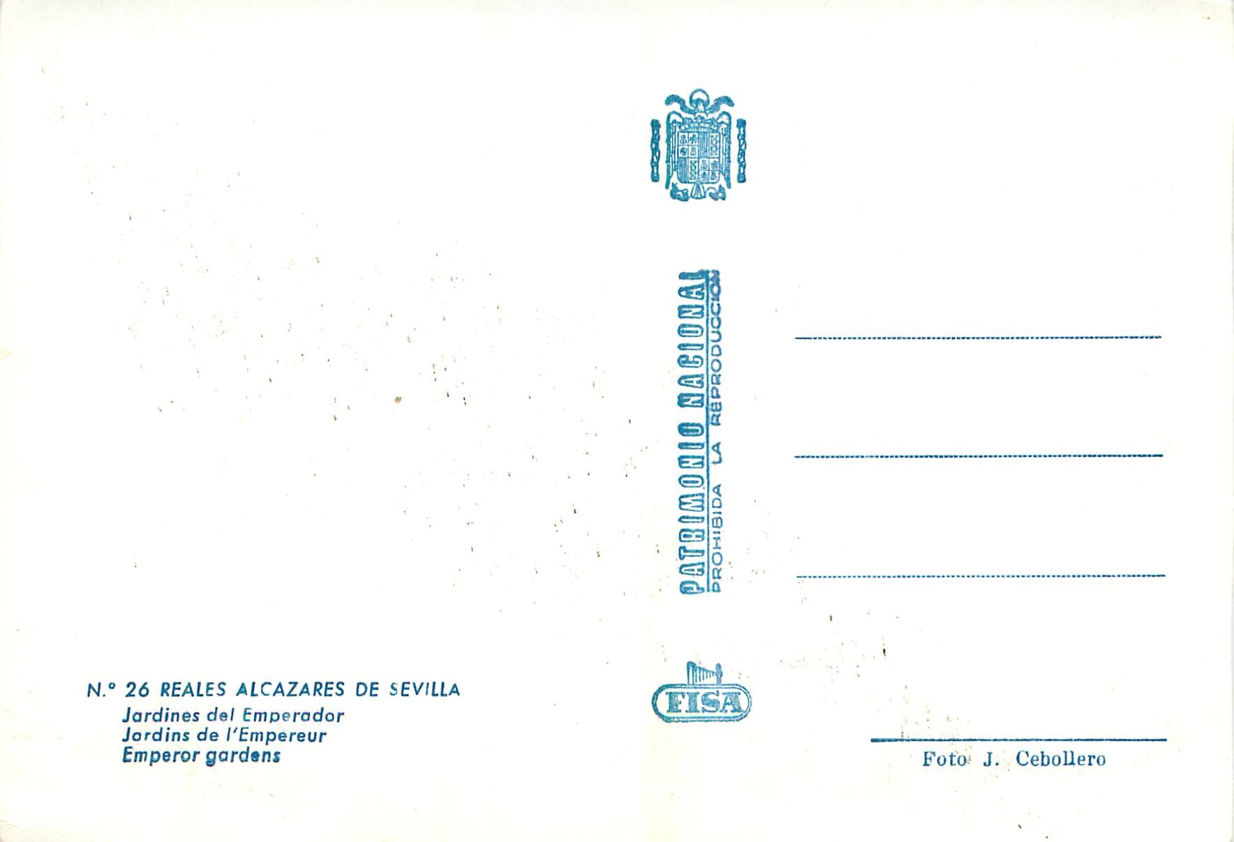CPM Reales Alcazares de Sevilla Jardins de l'Empereur — Rückseite