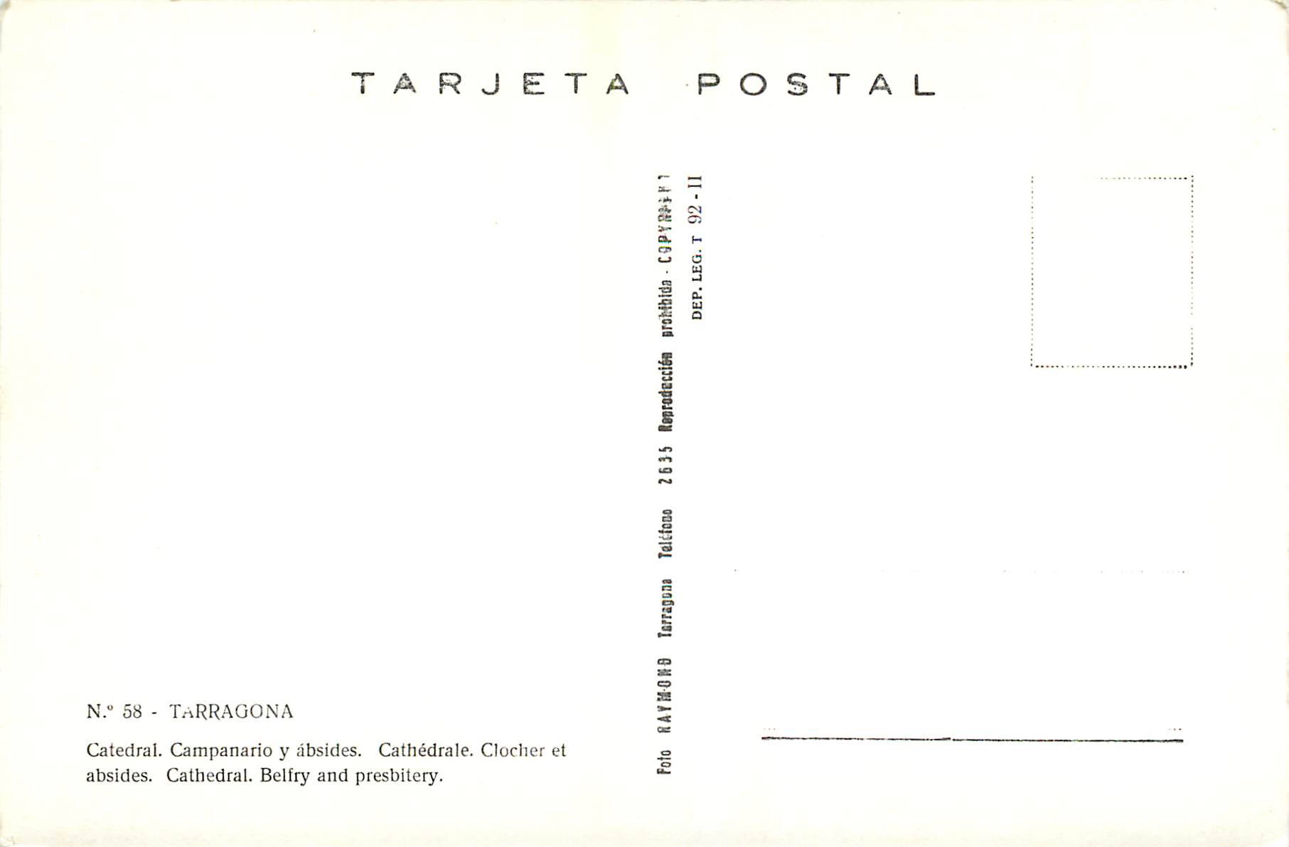 CPM Tarragona Cathedrale Clocher et Absides — Rückseite