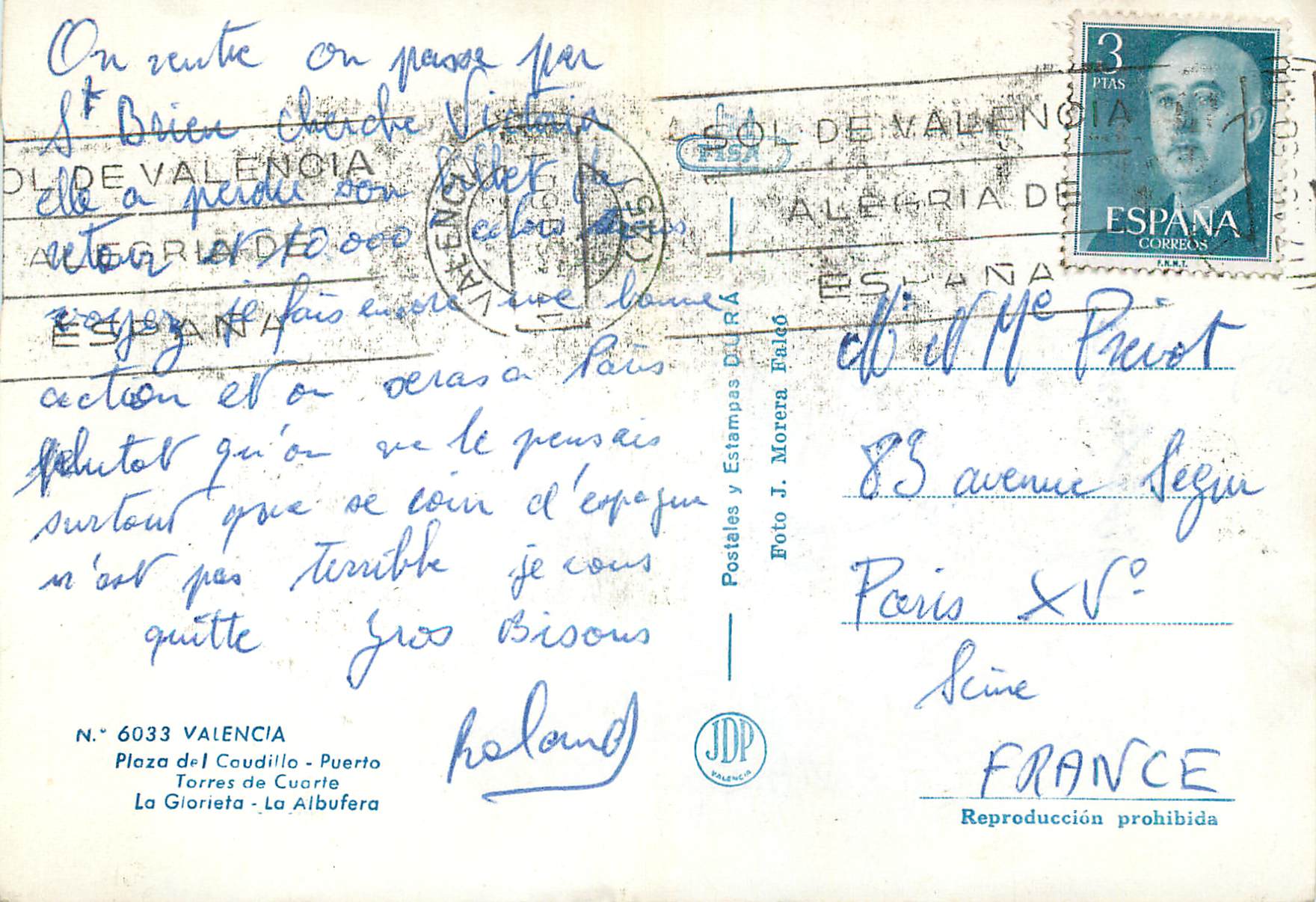 CPM Valencia Plaza Del Caudillo Puerto Torres de Cuarle — Rückseite