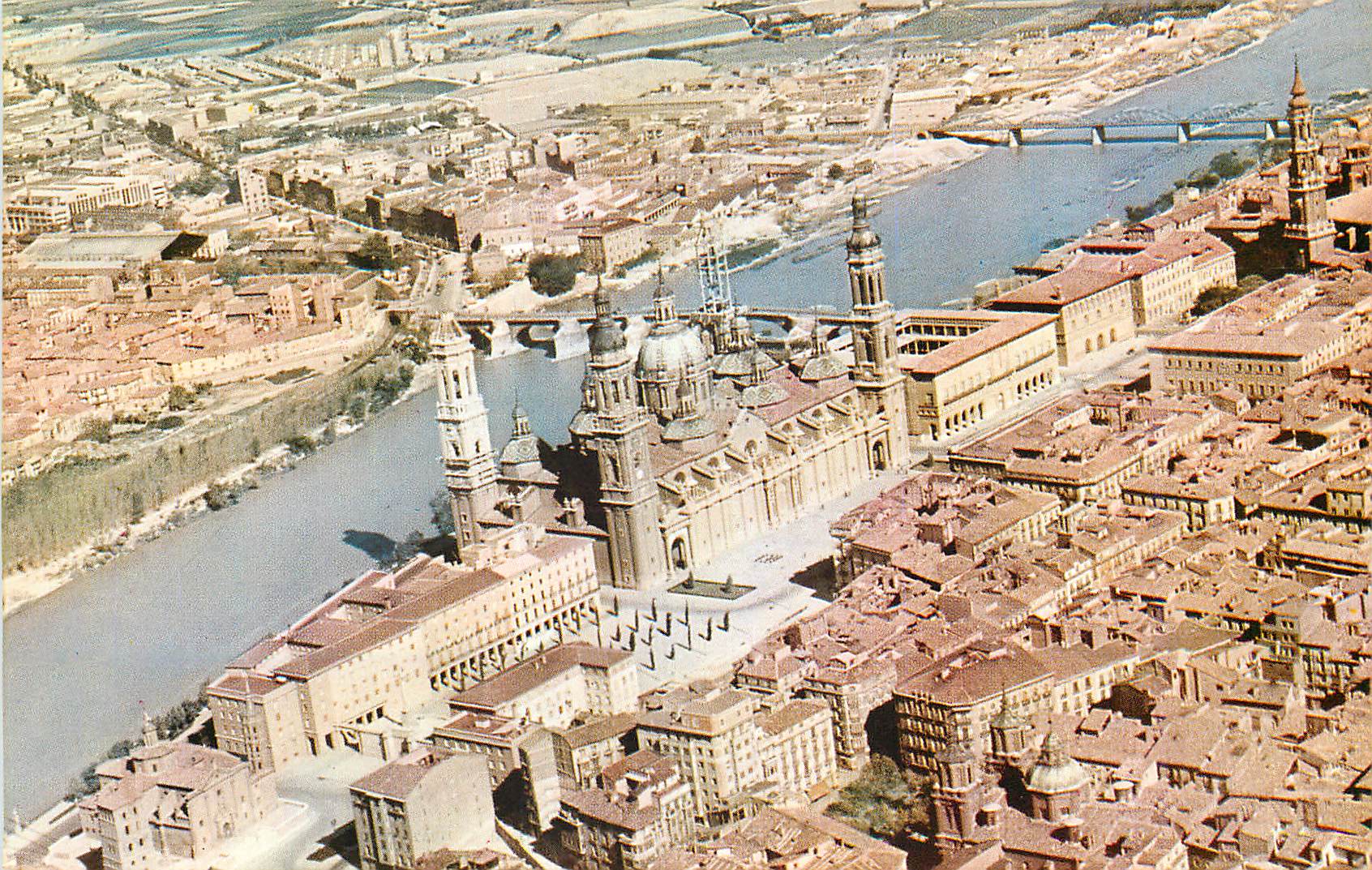 CPM Lineas Aereas De Espana Avenida de America 2 Madrid Zaragoza The Pilar and the Ebro River