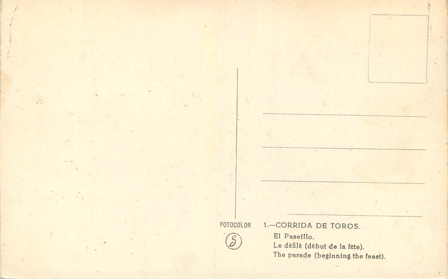 CPM Corrida de Toros le Defile(debut de la fete) — Rückseite
