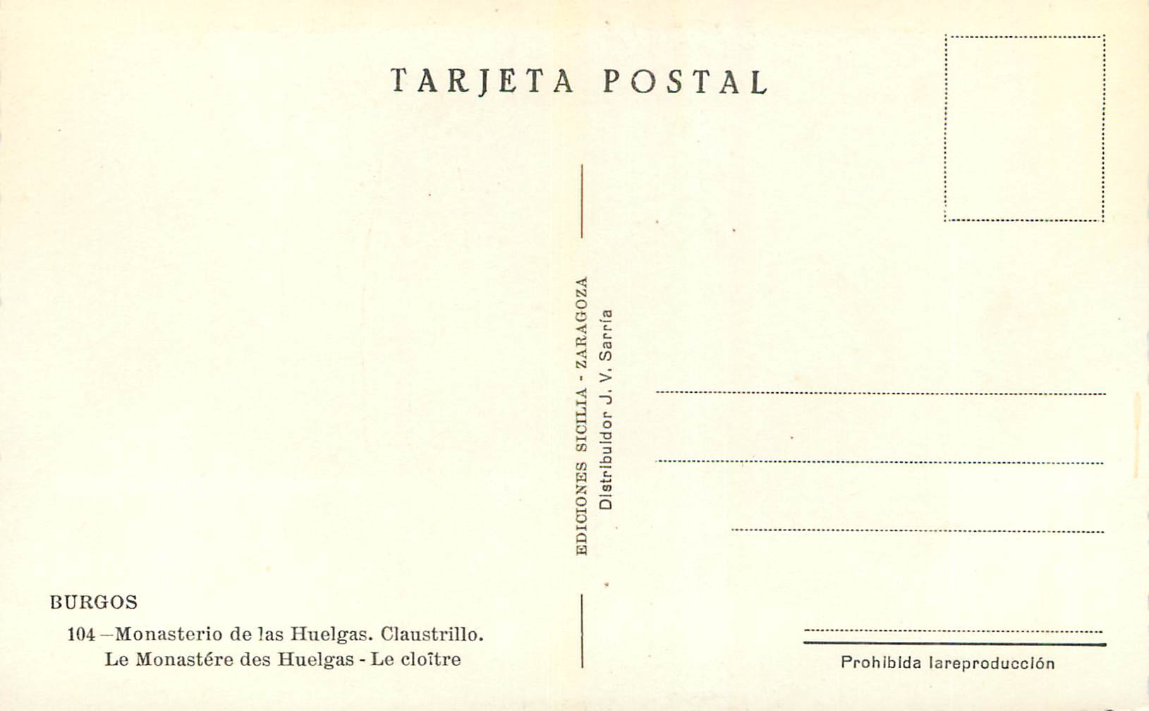 CPM Burgos le Monastere des Huelgas le Cloitre — Back
