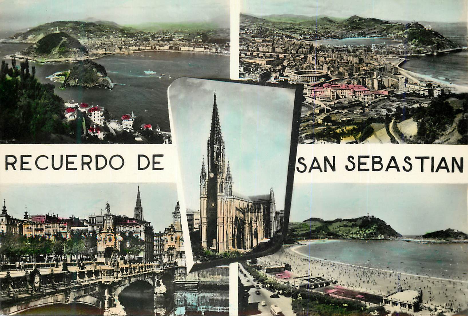 CPM San Sebastian Vue generale depuis de Mont Ulia La Baie depuis le Mont Igueldo Baleaire de la Perla Pont de Marie Cri