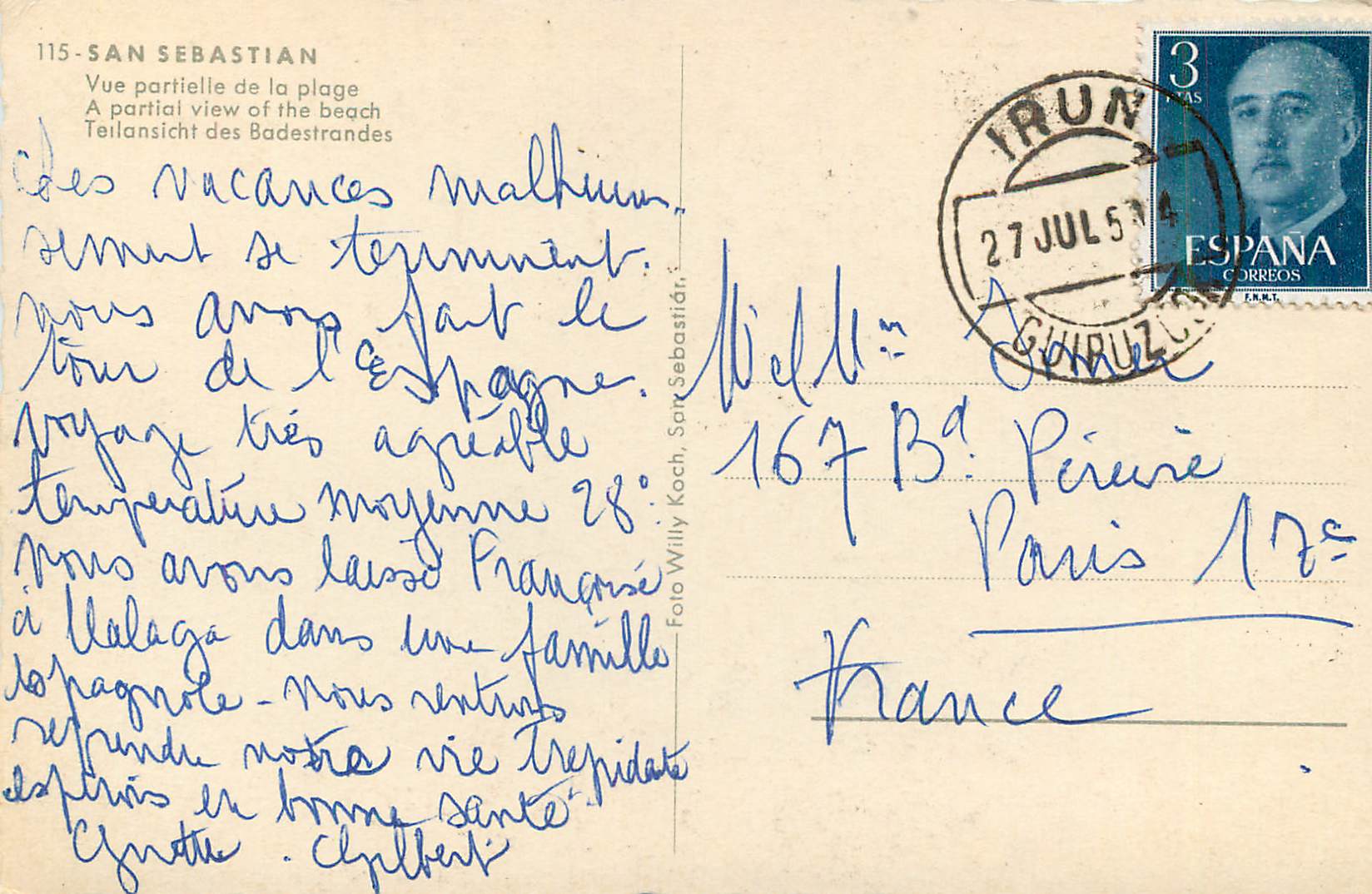 CPM San Sebastian Vue Partielle de la Plage — Rückseite