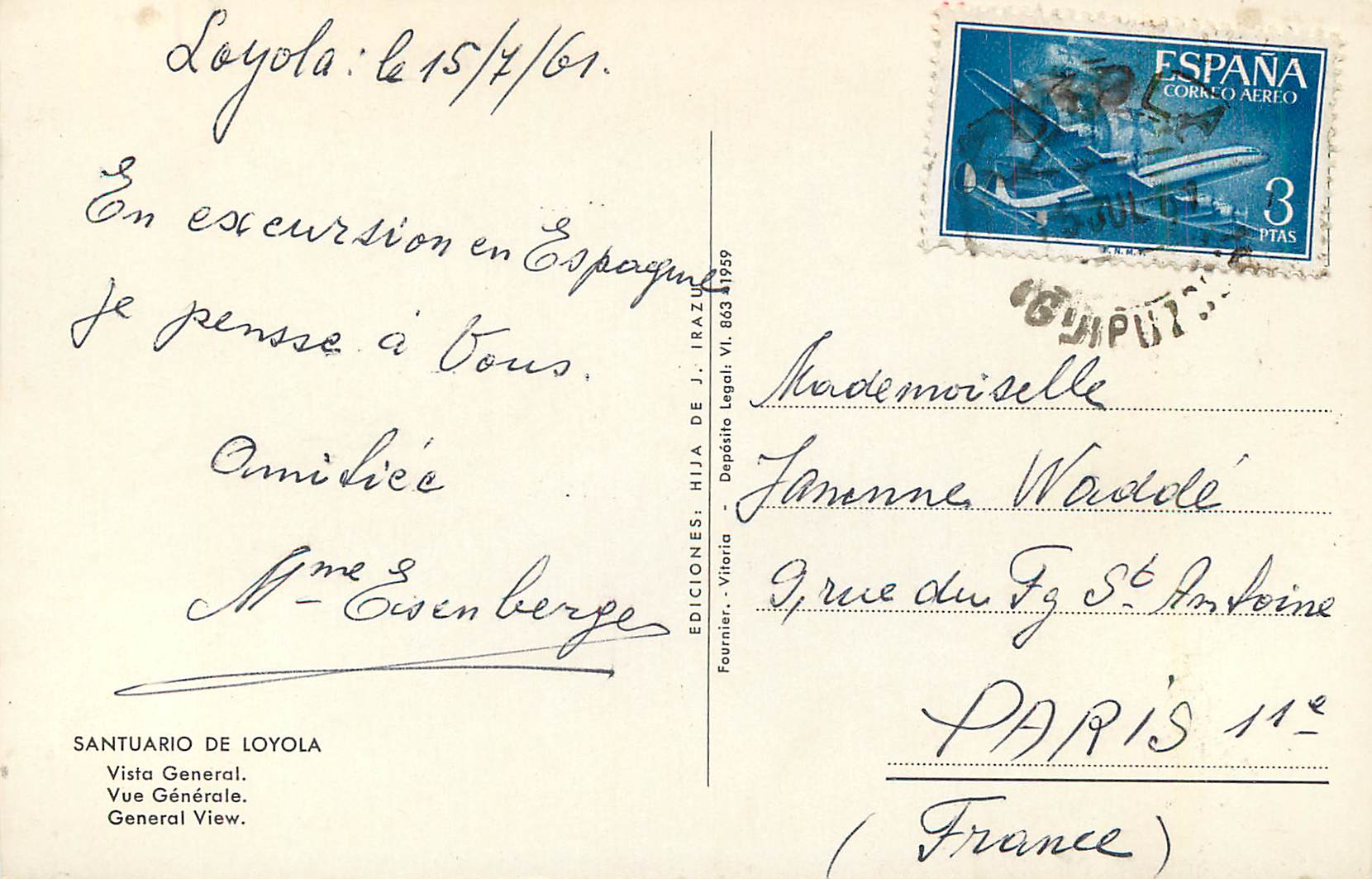 CPM Santuario de Loyola Vue Generale — Rückseite