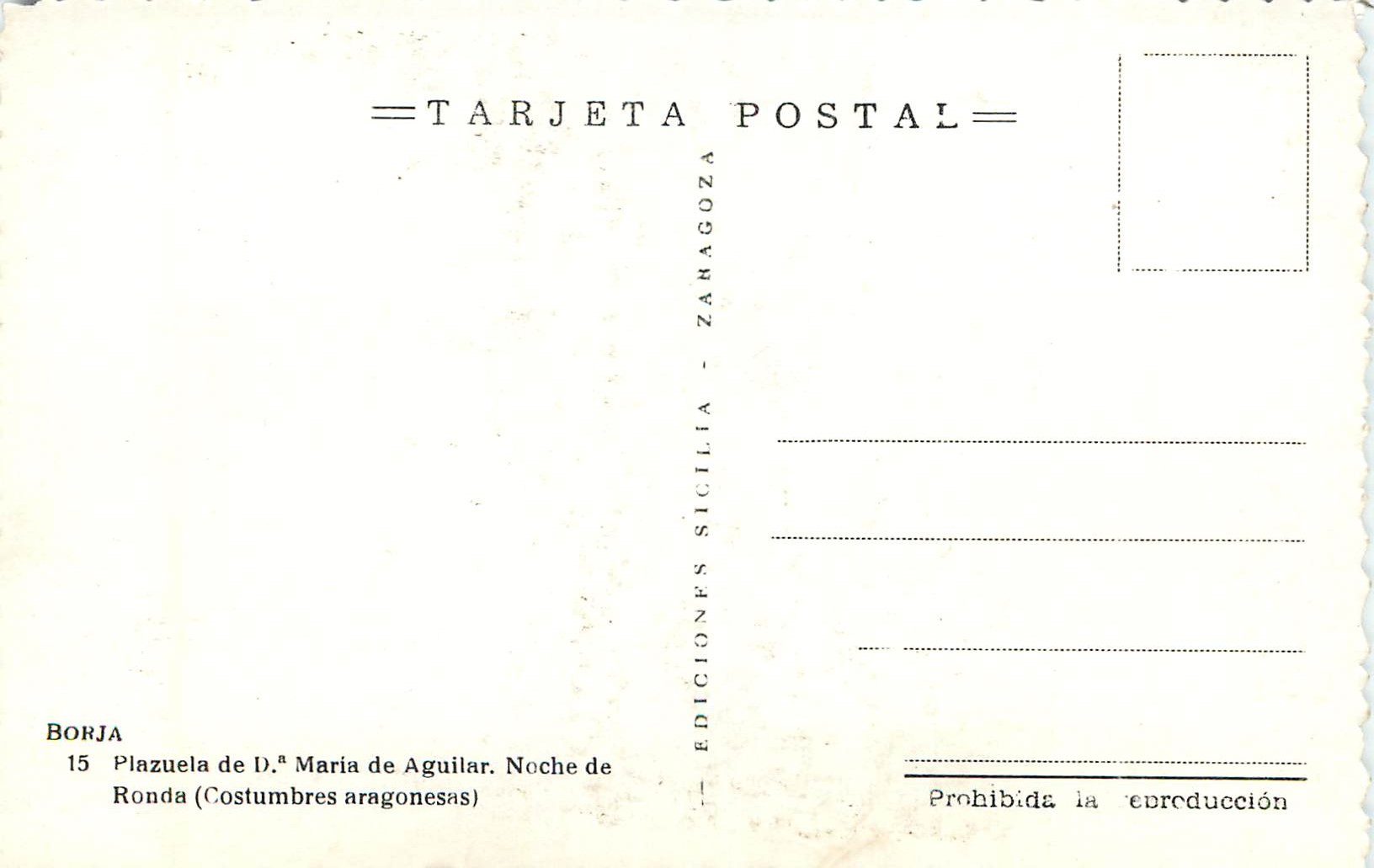 CPM Borja Plazuela de D Maria de Aguilar Noche de Ronda — Verso