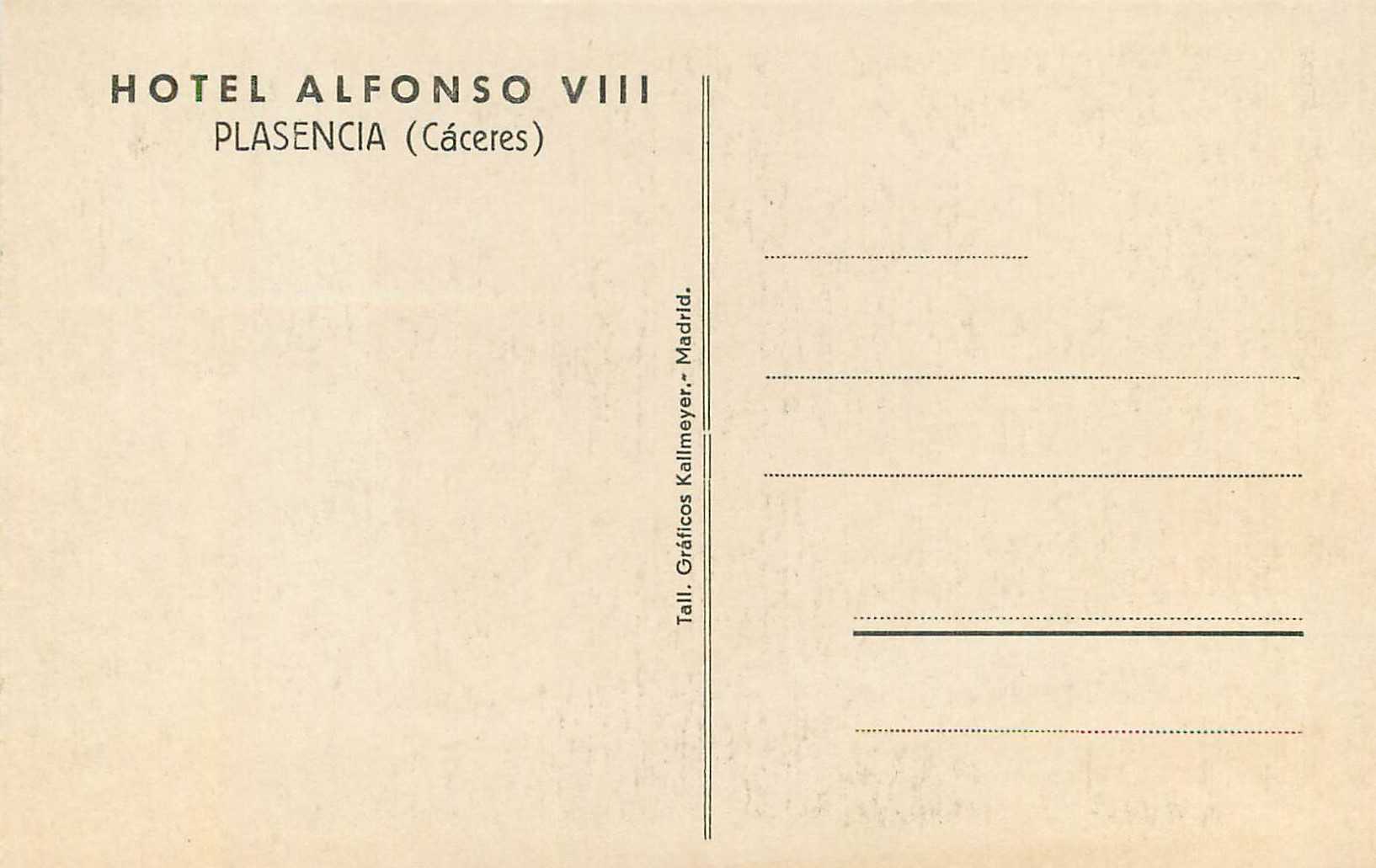 CPM Plasencia Caceres Hotel Alfonso VIII — Back