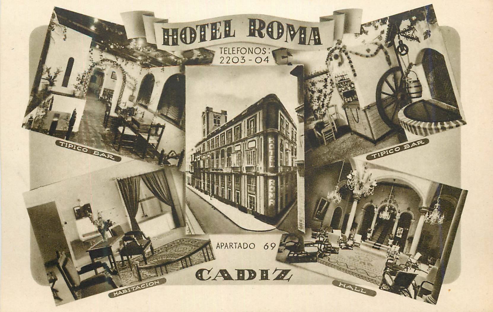 Hôtel Roma — Cadiz — éditeur Heccagabado Fournier, Vitoria