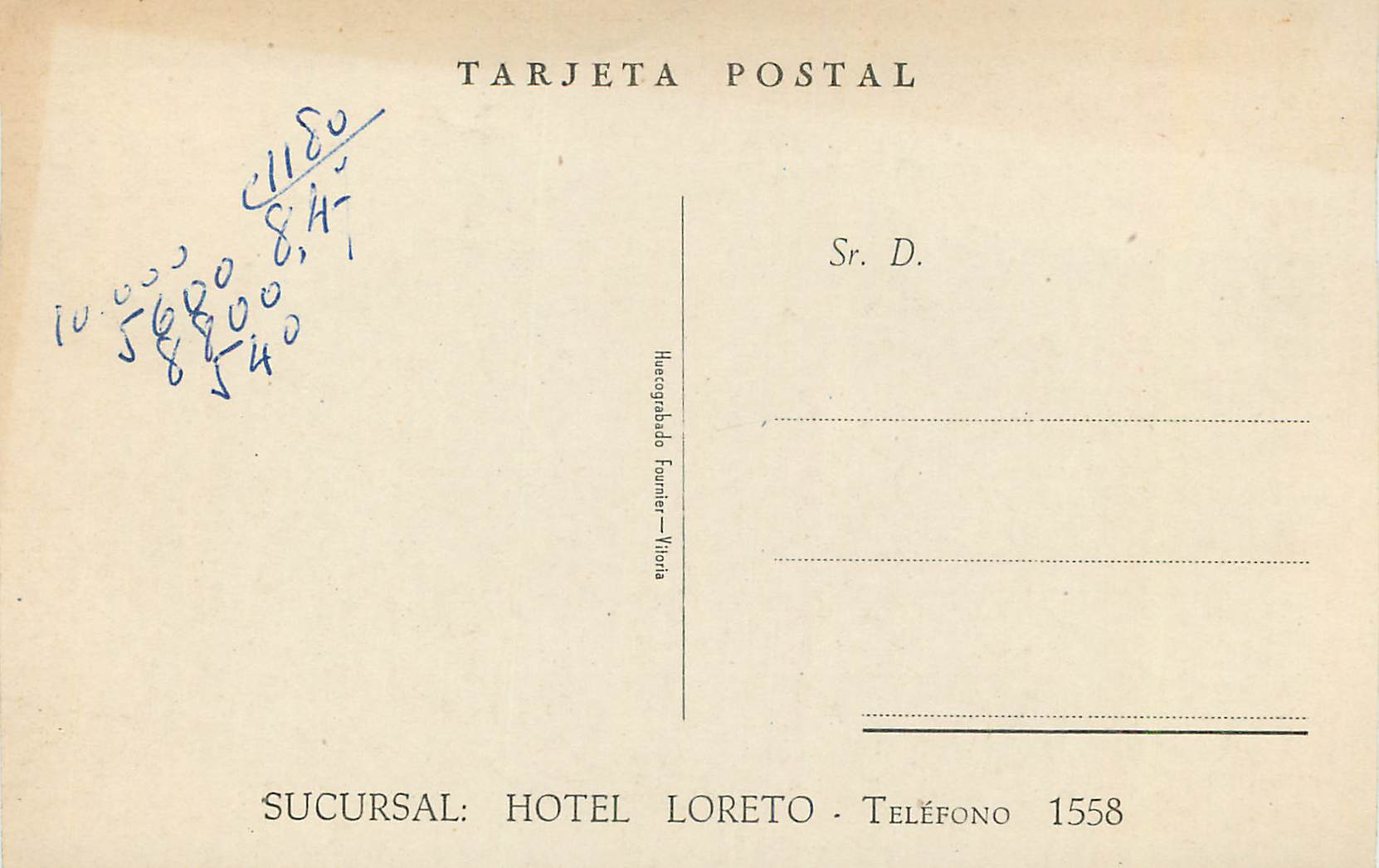 Hôtel Roma — Cadiz — éditeur Heccagabado Fournier, Vitoria — Verso