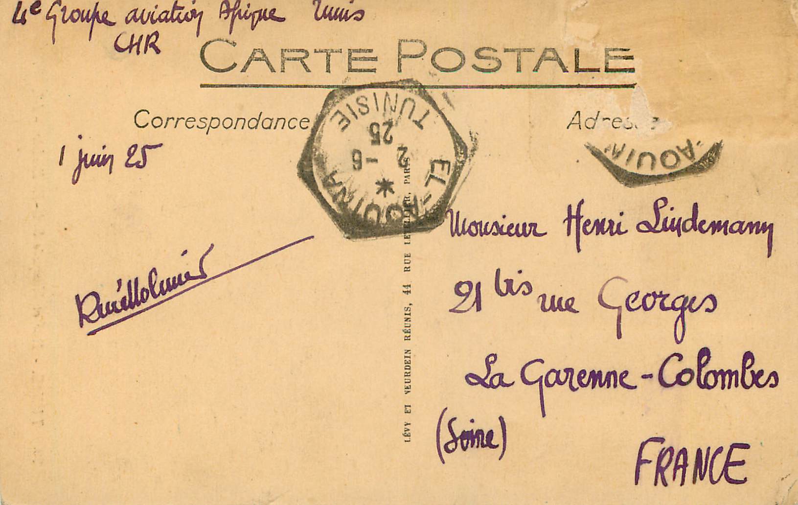 CPA Tunis Rue et Mosquee Sidi El Bechir — Verso