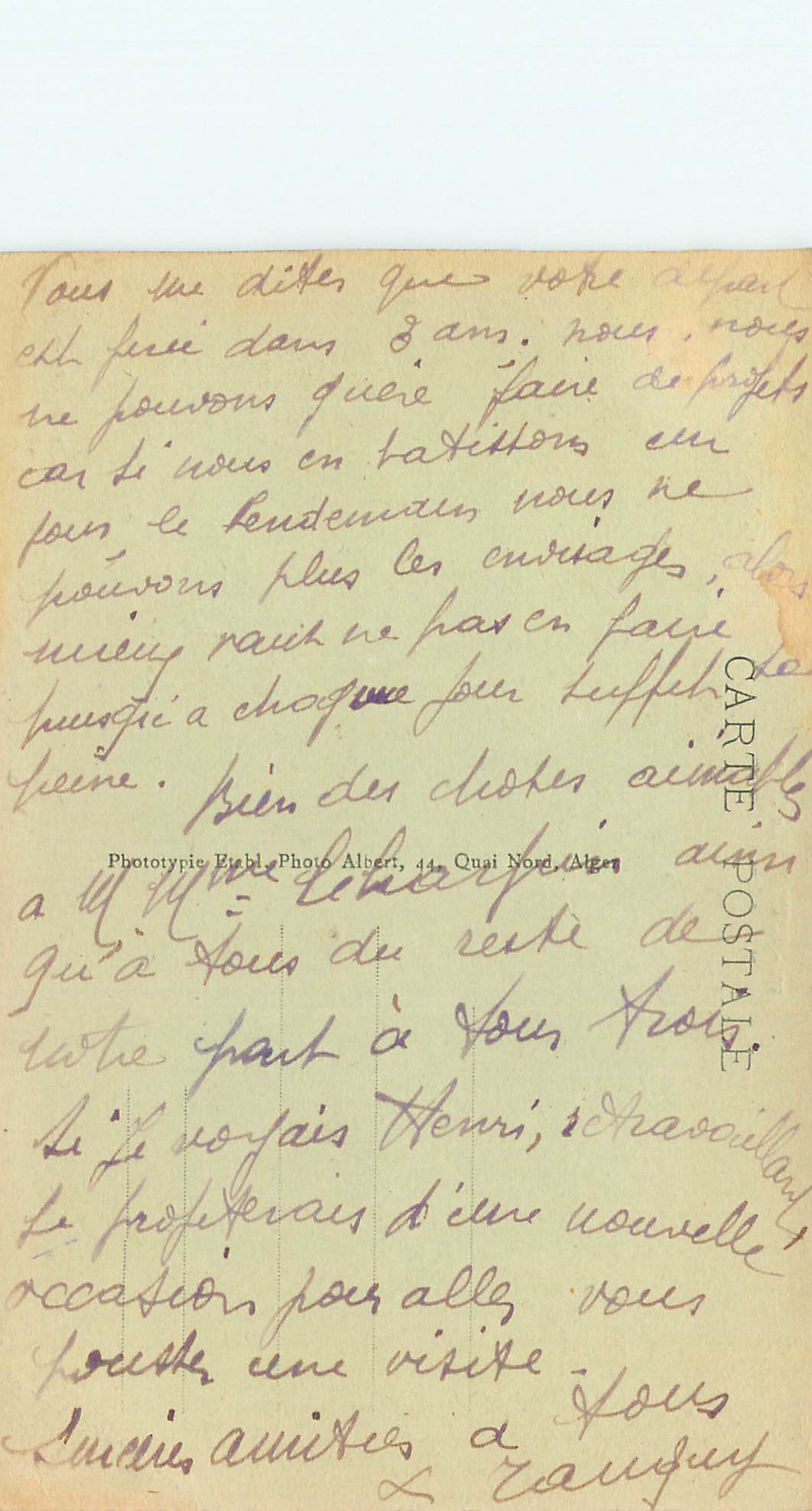 CPA Sousse le Camp Militaria — Verso