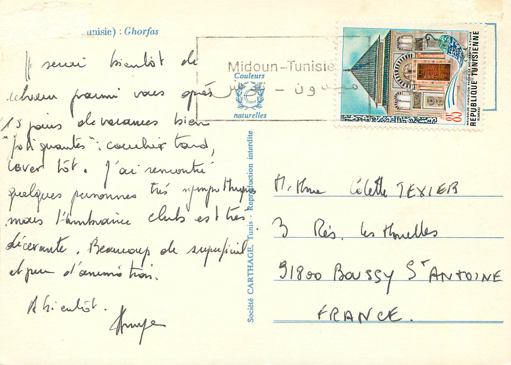 CPM Tunisie Ghorfas Ane Donkey — Verso