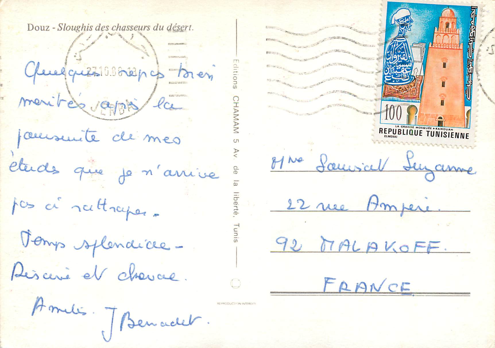 CPM Douz Sloughis des Chasseurs du Desert — Verso