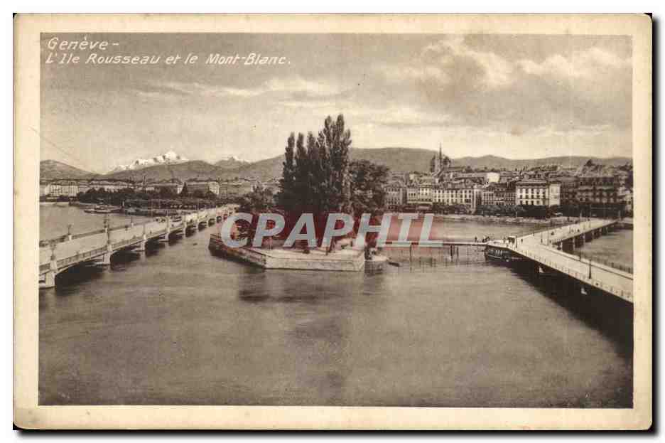 Suisse - Geneve - L'ile rousseau et le mont Blanc - CPA 