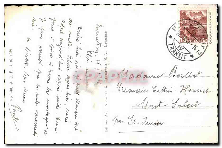 Suisse - Geneve - MOnument des Rangiers - la sentinelle - bouillat - mont -soleil - CPA  — Verso
