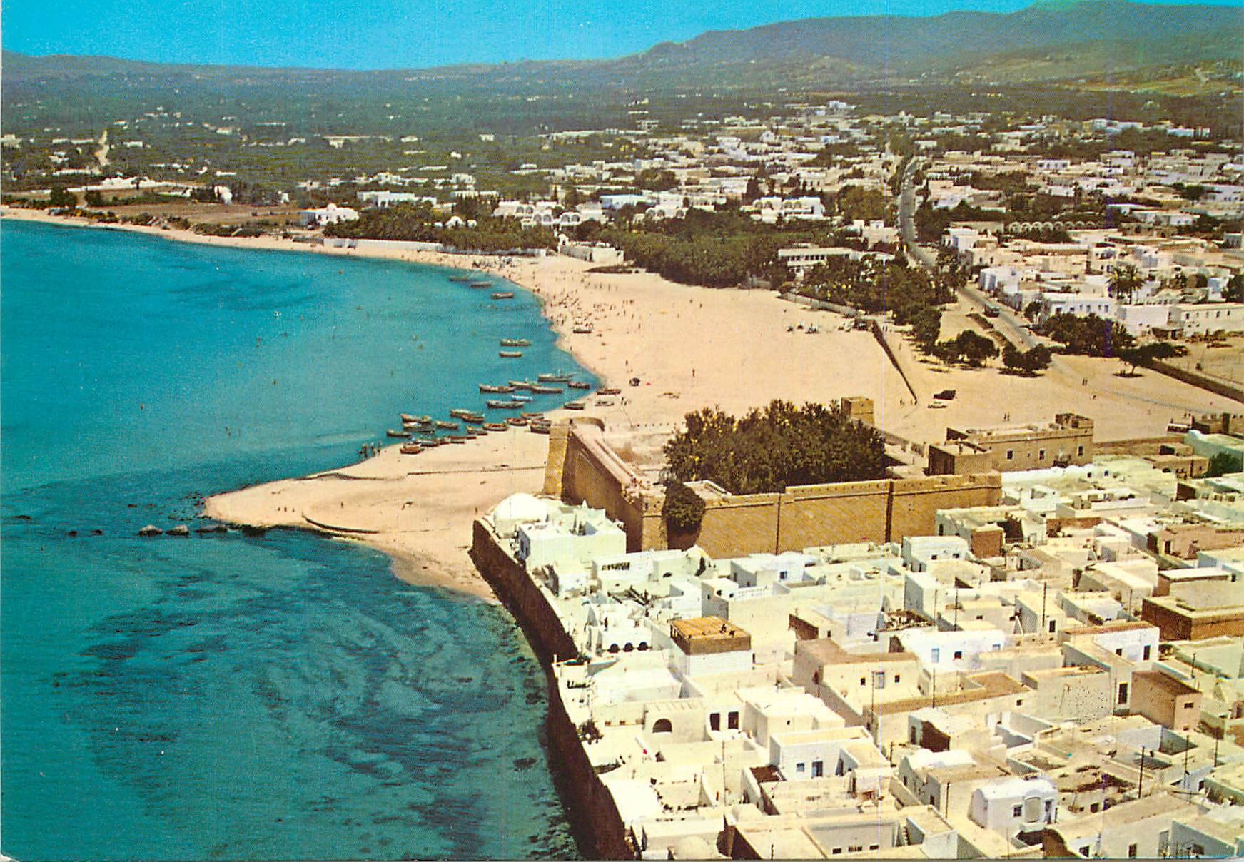 CPM Hammamet Tunisie Le Fort et la plage vus d'Avion 
