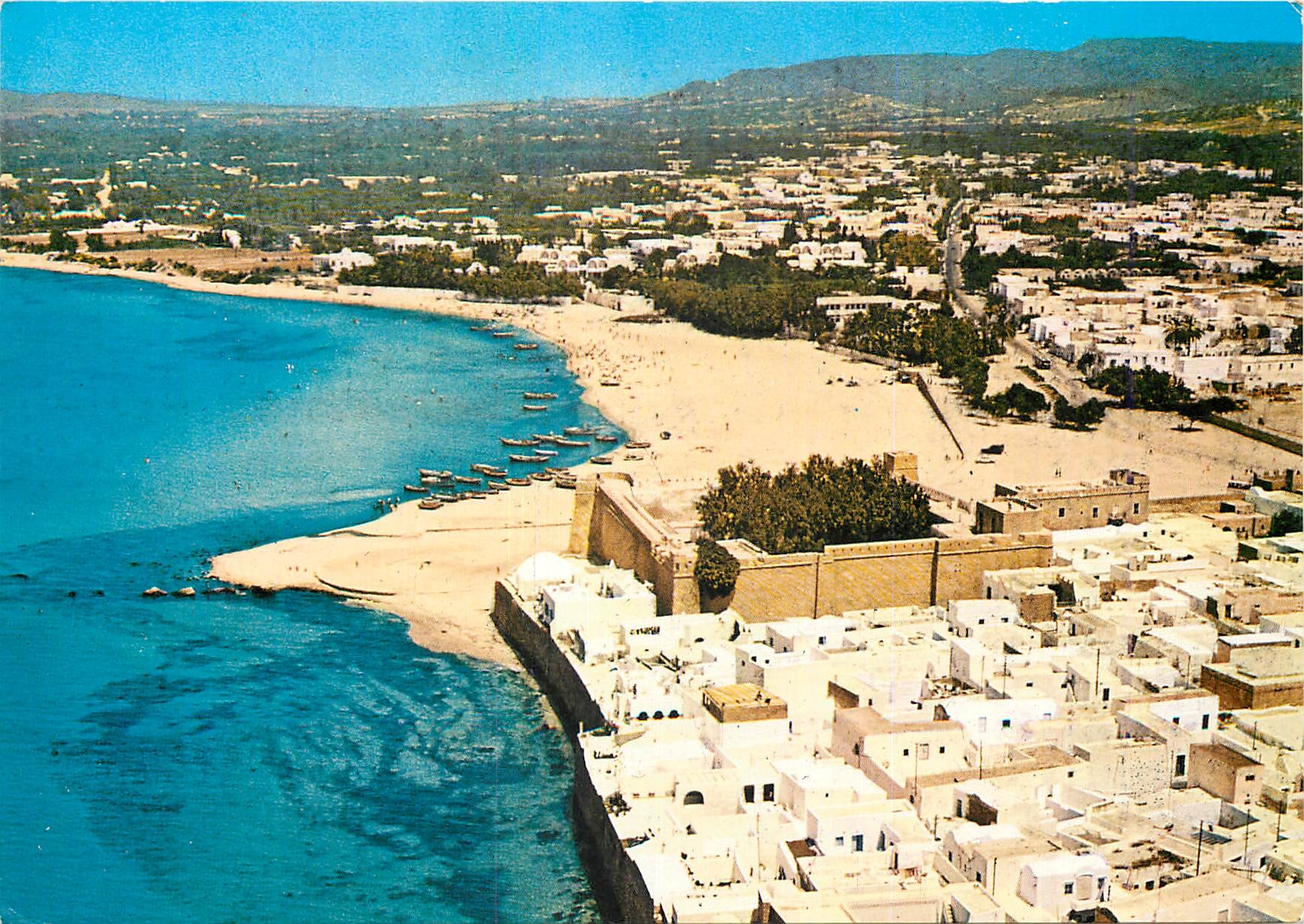 CPM Hammamet Tunisie Le fort et la plage vus d'Avion 