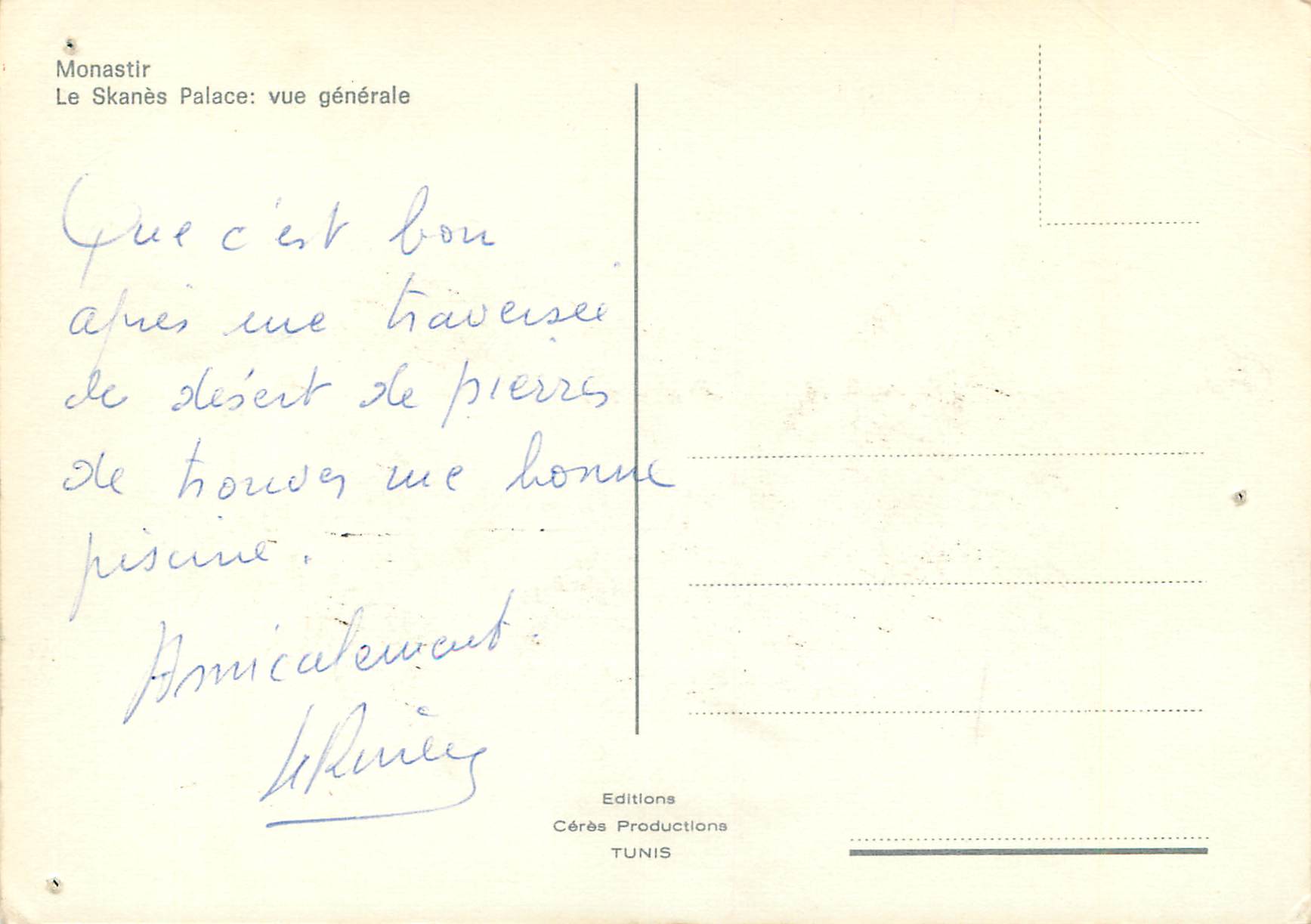 CPM Monastir Le Skanes Palace vue generale  — Rückseite