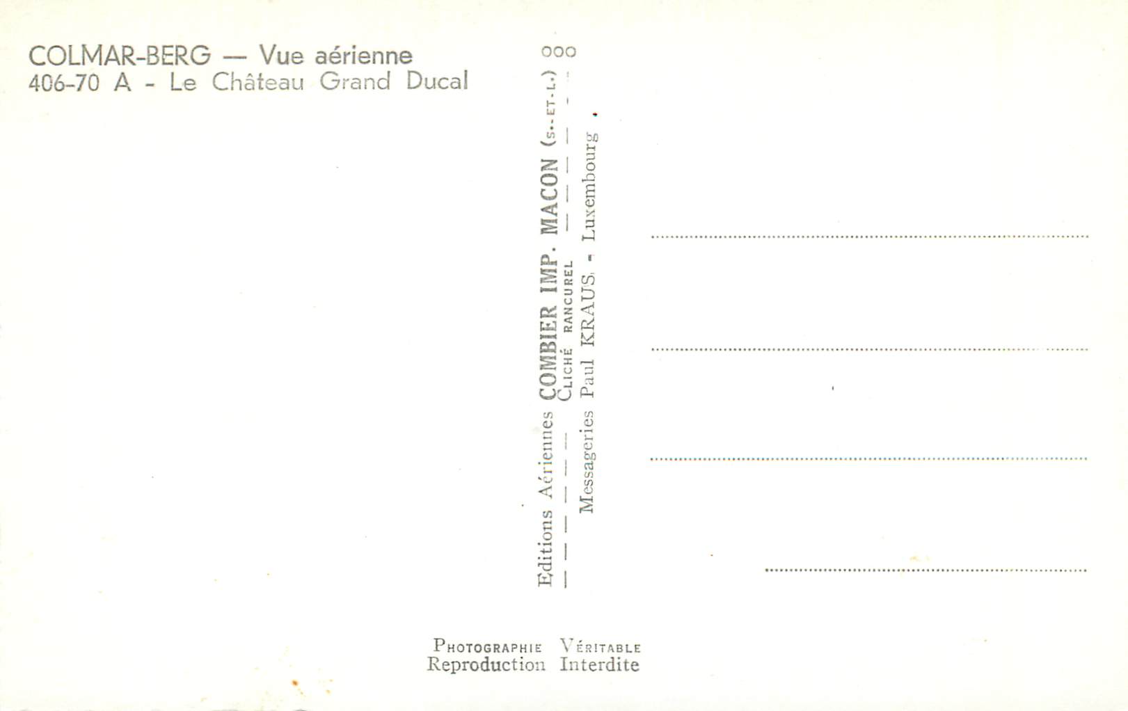 CPM Colmar Berg Vue aerienne  — Verso