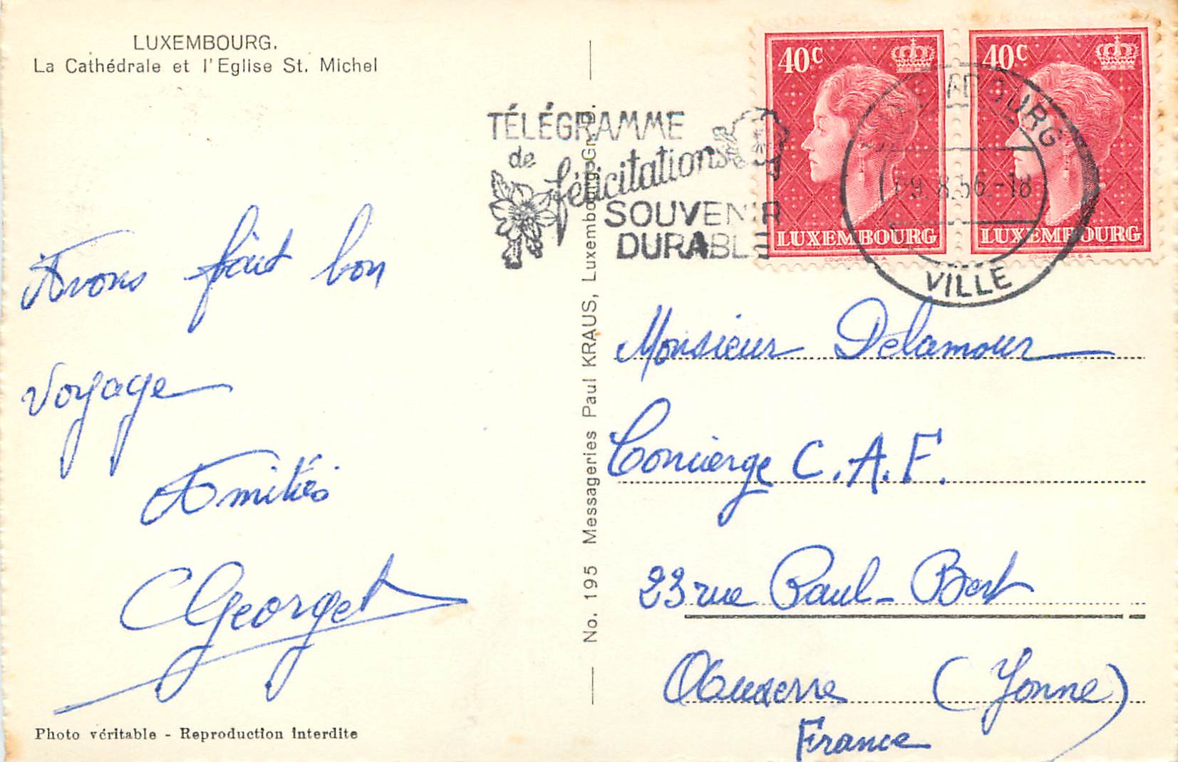 CPM Luxembourg La Cathedrale et l'Eglise St Michel  — Rückseite
