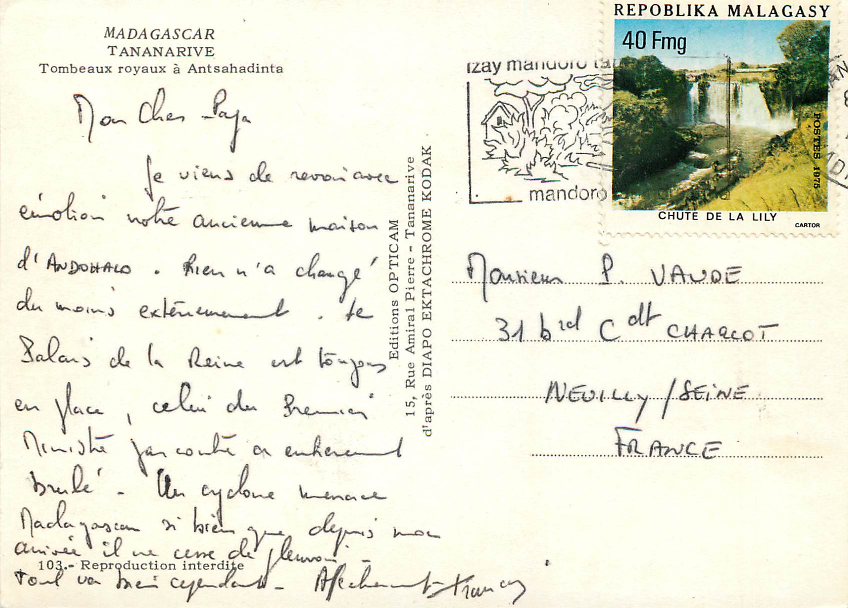 CPM Madagascar Tananarive Tombeaux royaux a Antsahadinta  — Back