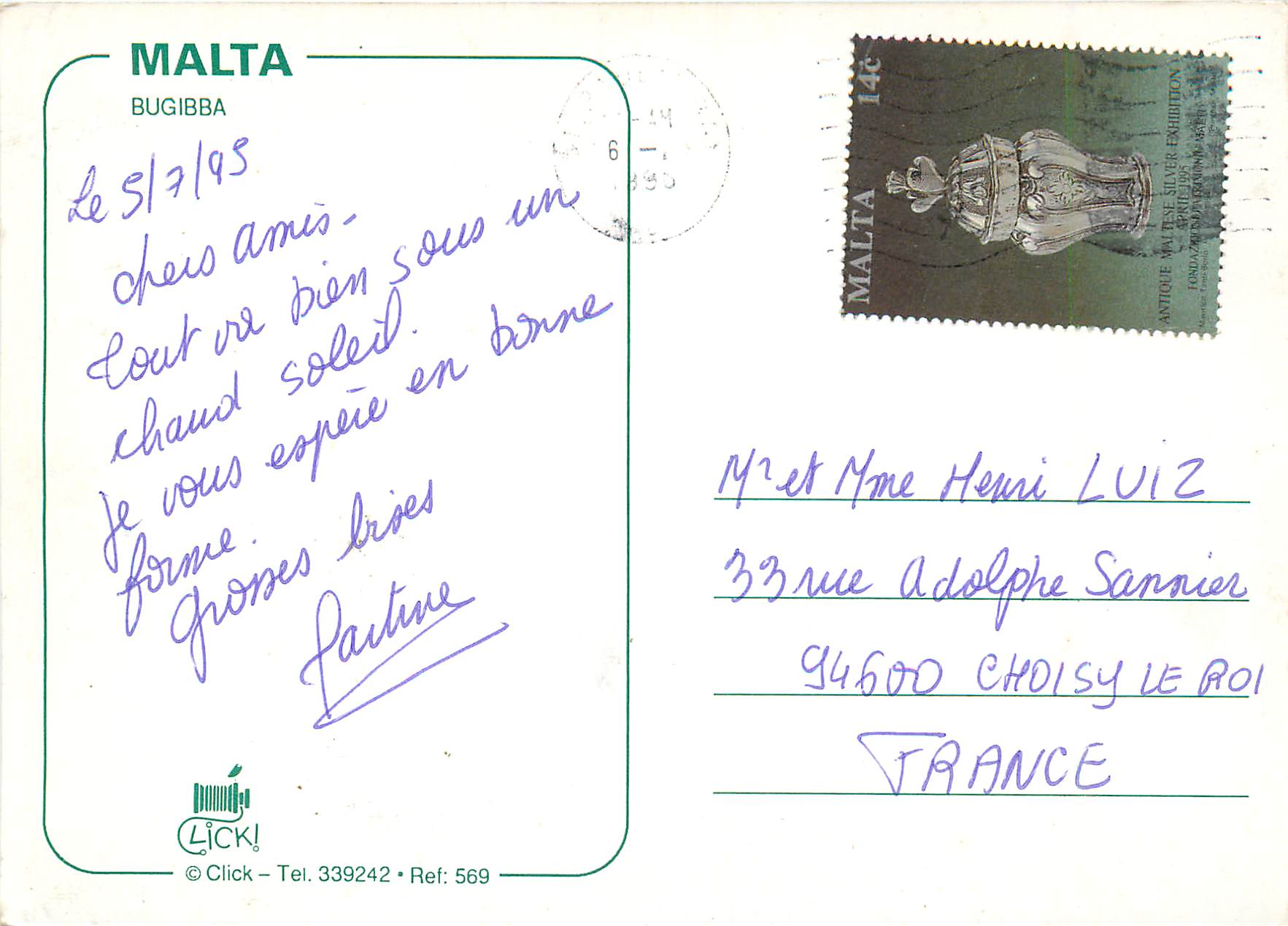 Vue de Bugibba — Malta — éditeur Click, n° de série 569 — Rückseite