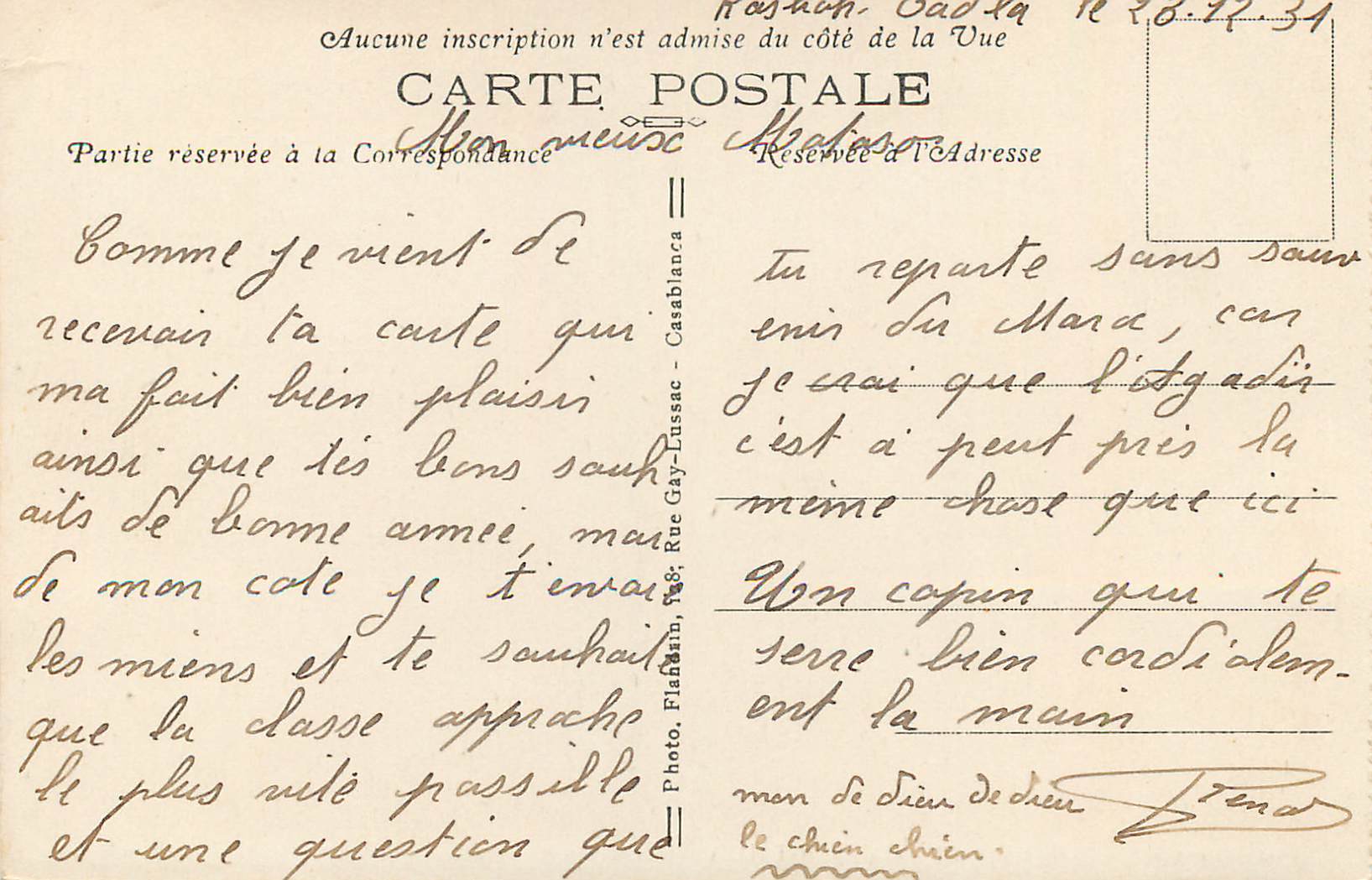 CPA Casbah Tadla Le Cercle des Officiers (militaria) — Rückseite