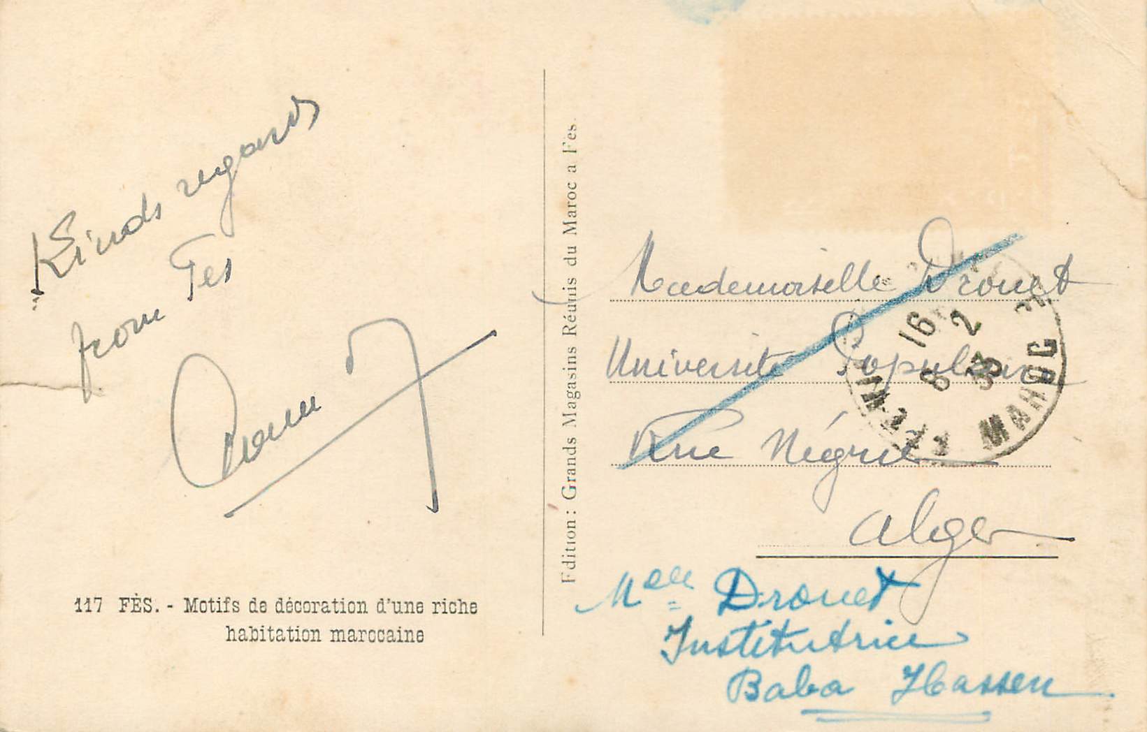 CPA Fes Motifs de decoration d'une riche habitation maroccaine  — Rückseite