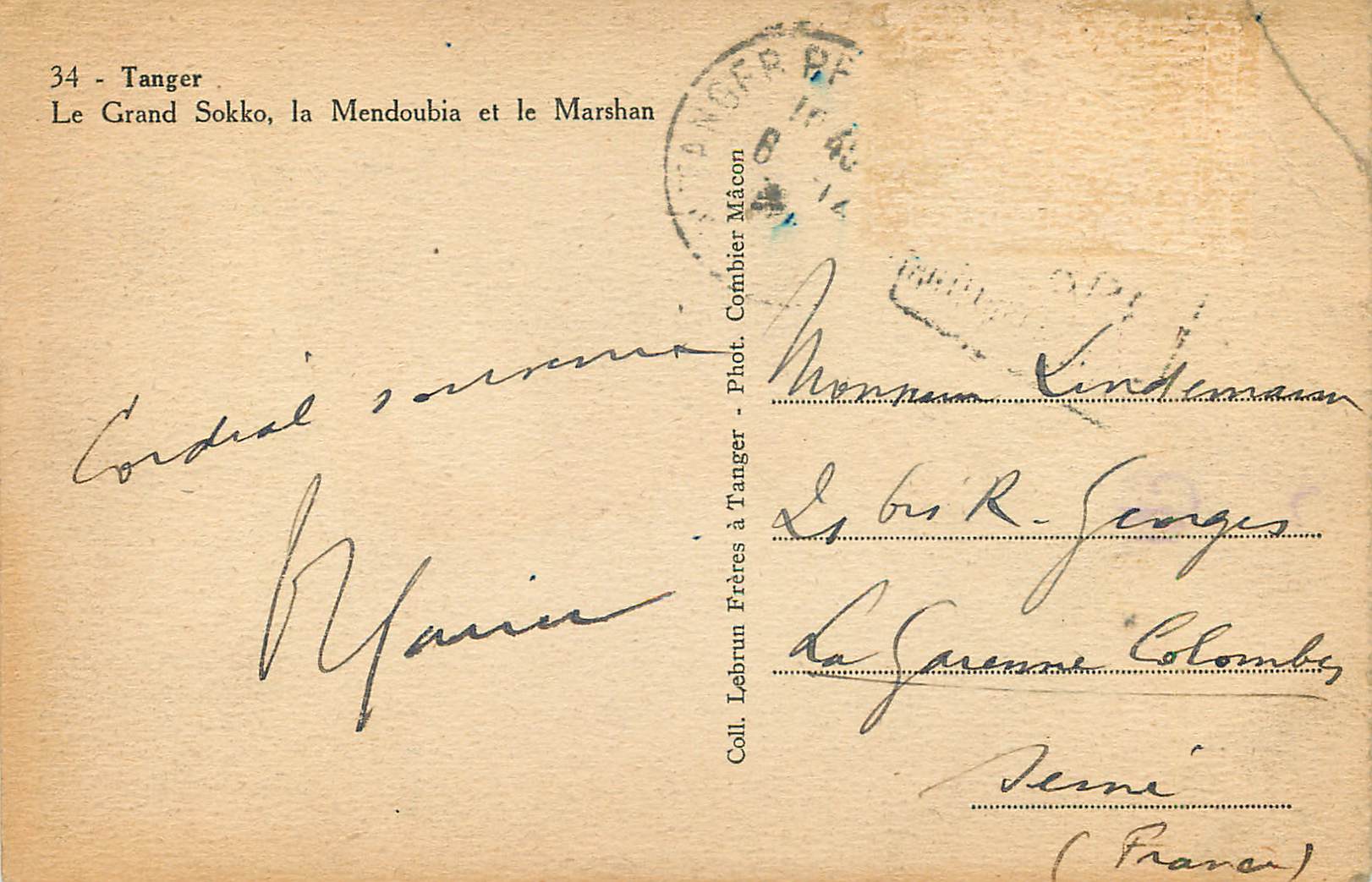 CPA Tanger Le Grand Sokko la Mendoubia et le Marshan  — Rückseite