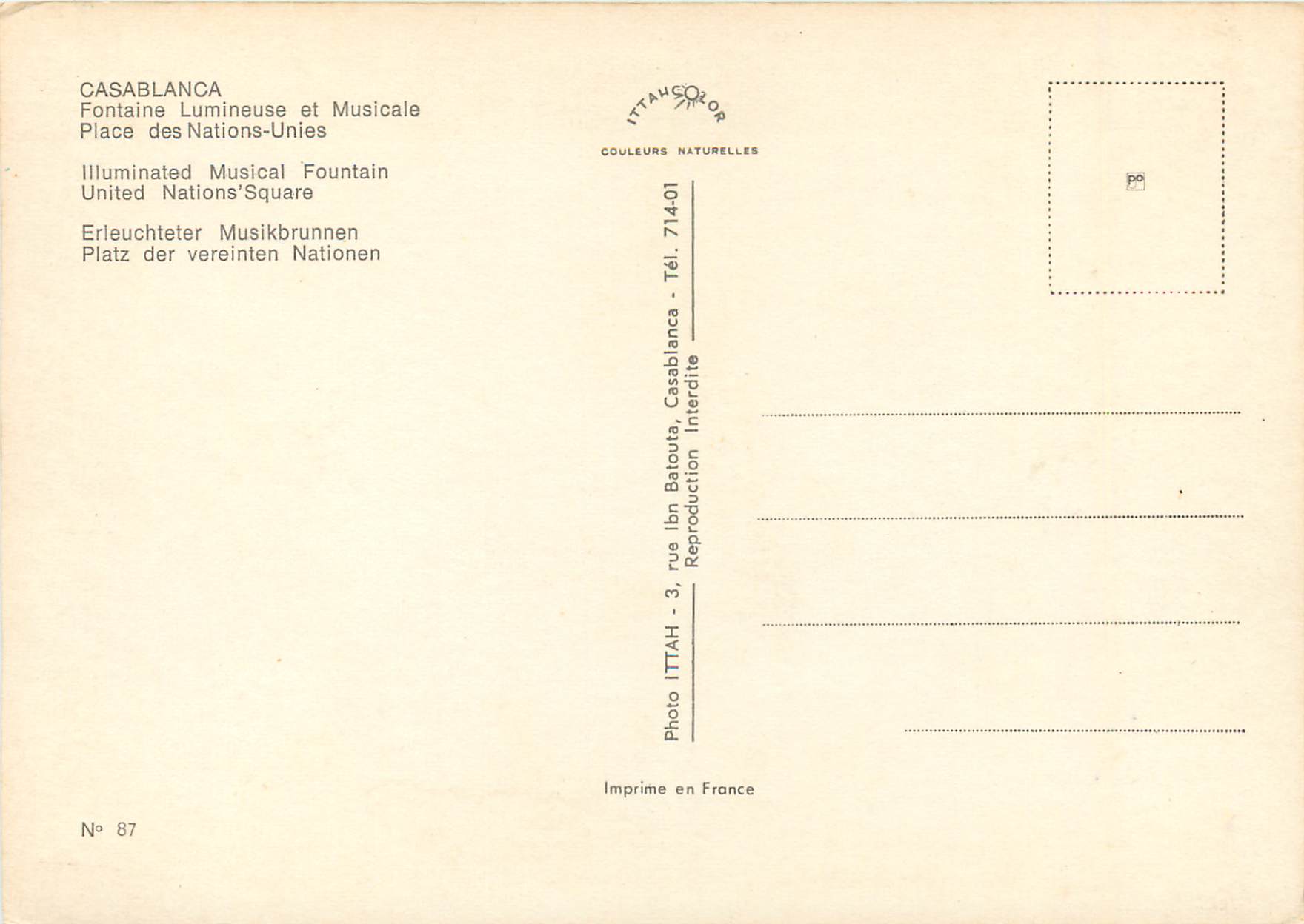 Casablanca — Fontaine lumineuse et musicale — ITTAHCOLOUR n° 87 — Reverso