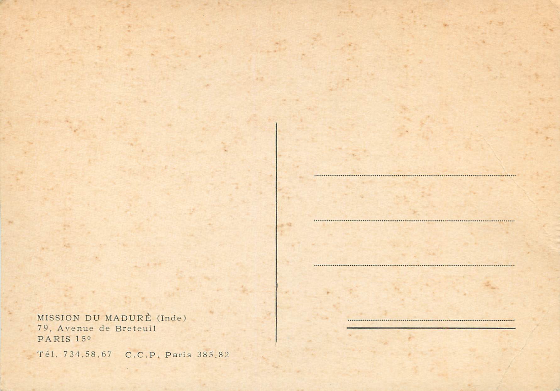 CPM Mission du Madure Inde Avenue de Breteuil Paris  — Verso