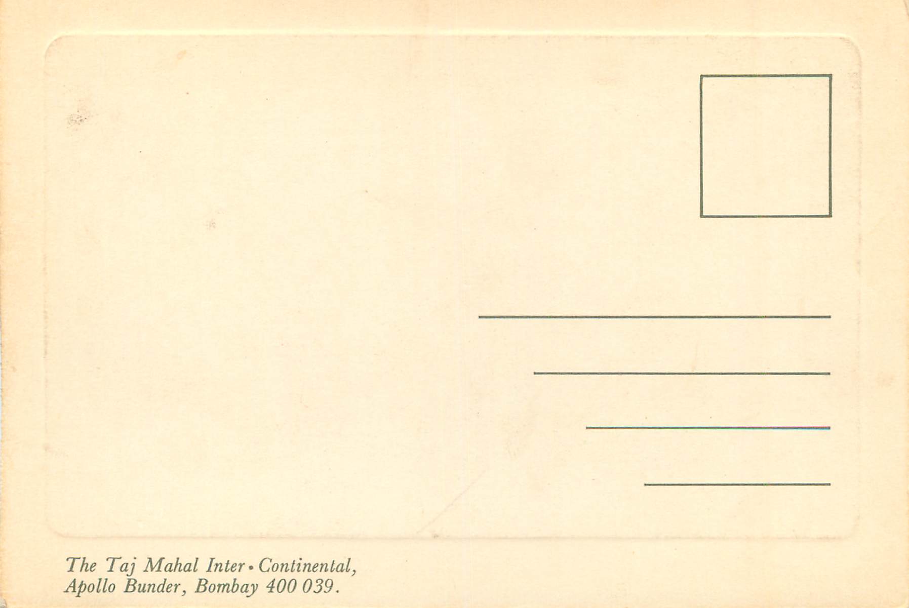 CPM The Taj Mahal Inter Continental Bombay India  — Rückseite