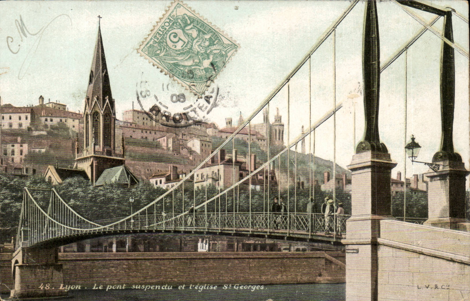 Lyon. Le pont suspendu et l'église St-Georges — L.V.&Cie, n°48