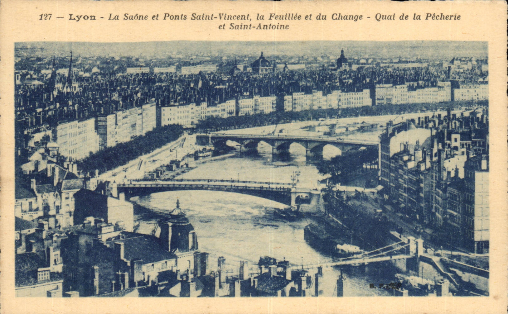 Lyon - La Saône et Ponts Saint-Vincent, la Feuillée et du Change - Quai de la Pêcherie et Saint-Antoine