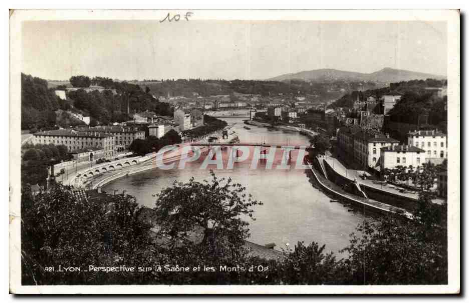 Lyon- Perspective sur la Saone et les Monts d'Or- CPA