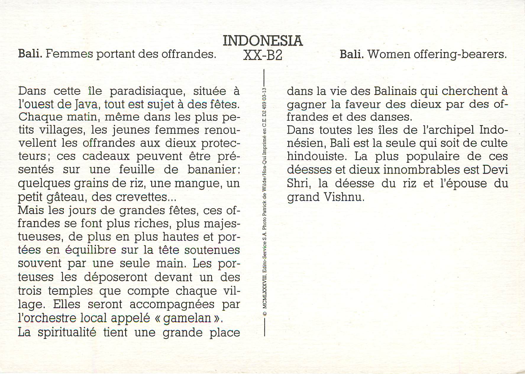 CPM Bali Femmes portant des offrandes  — Rückseite