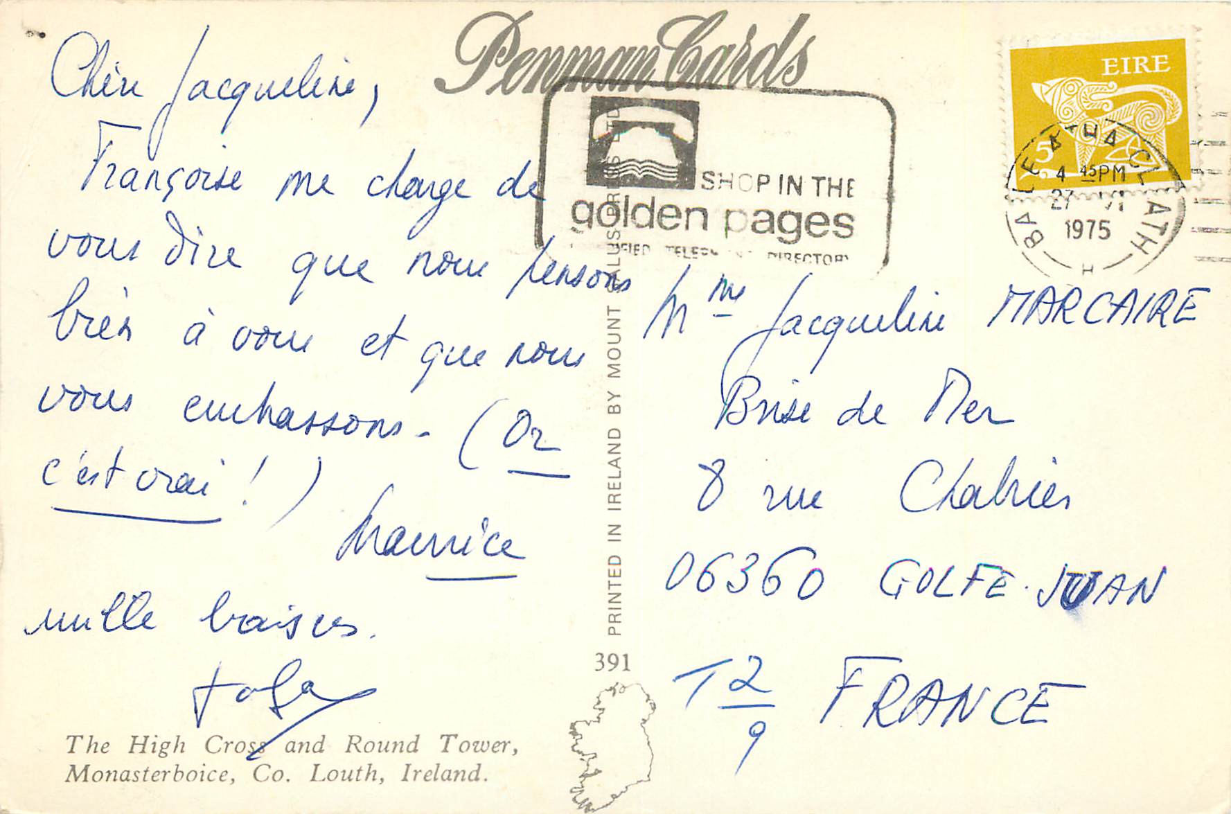 High Cross and Round Tower — Monasterboice, Co. Louth, Ireland — Penman Cards — Rückseite