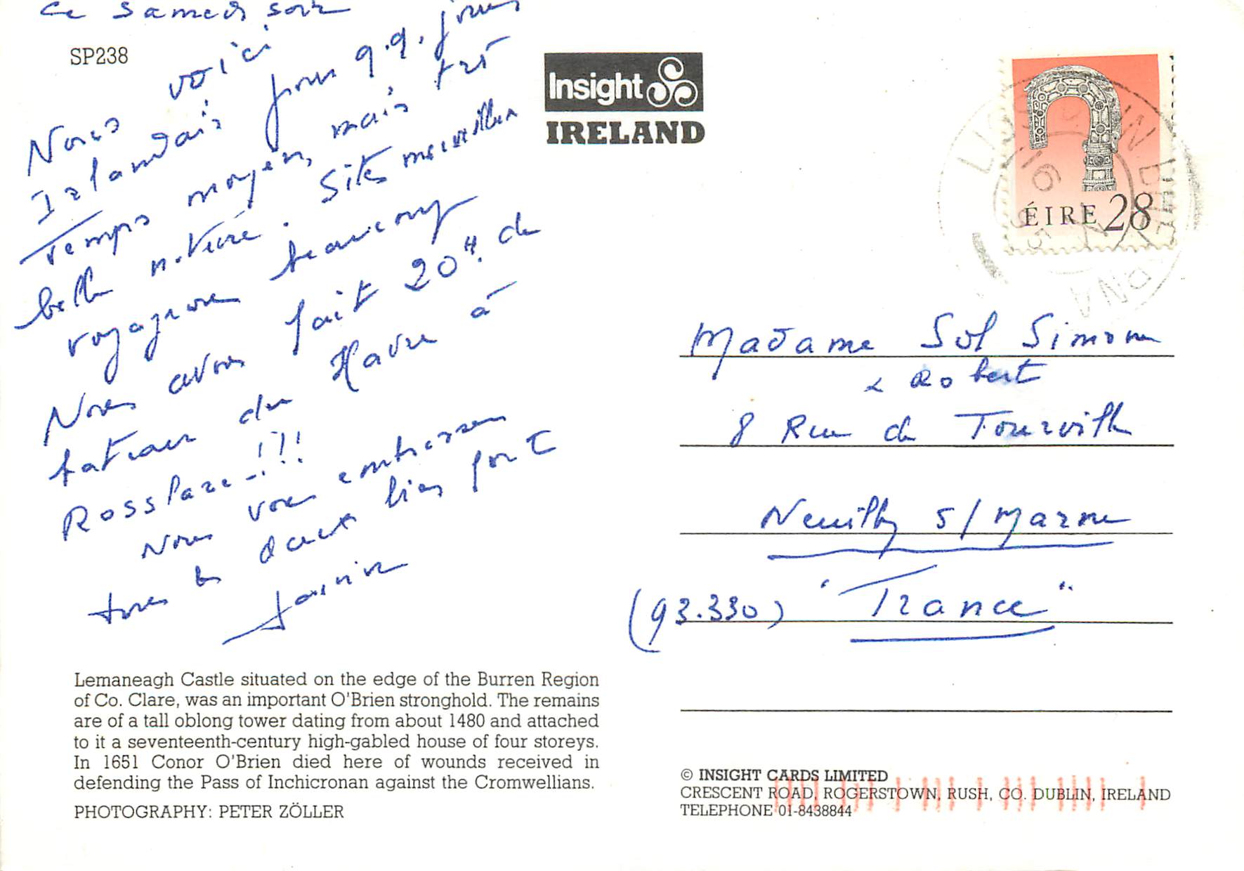 CPM Lemaneagh Castle The Burren situated on the edge of the Burren Region of Co Clare  — Rückseite