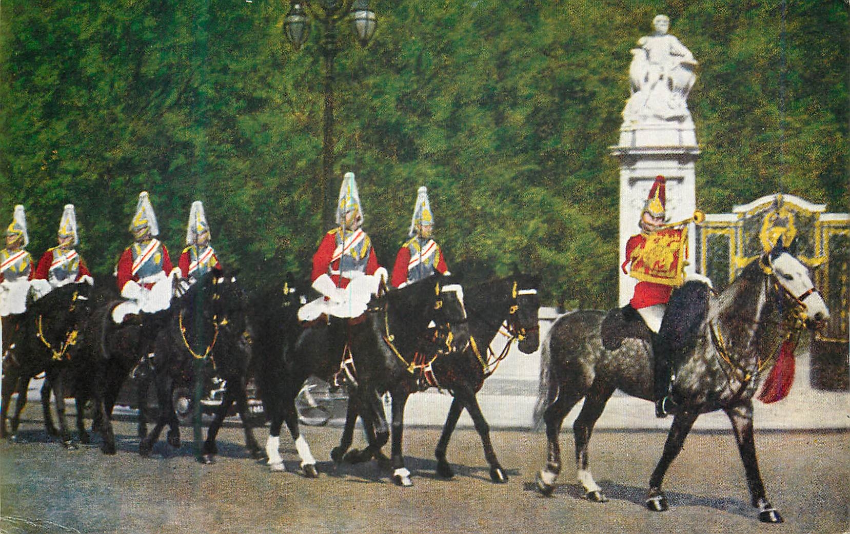 CPM The Queens life guard The picture shows the Guard proceeding from Knightsbridge Barracks to Horse Guards in Whitehal