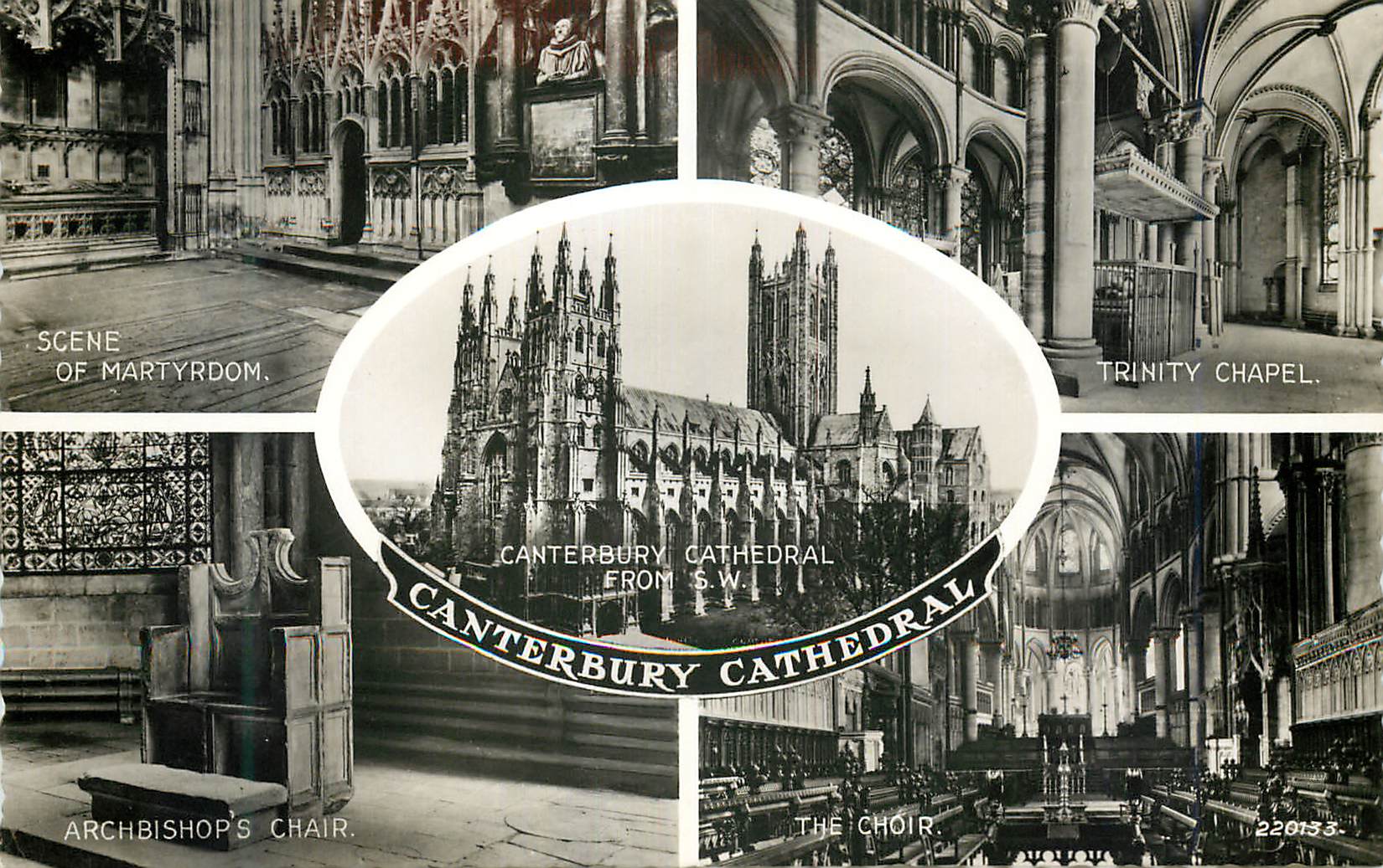 CPM Scene of Martyrdom Trinity Chapel Archbishops chair The choid Canterbury Cathedral from SW Canterbury Cathedral 