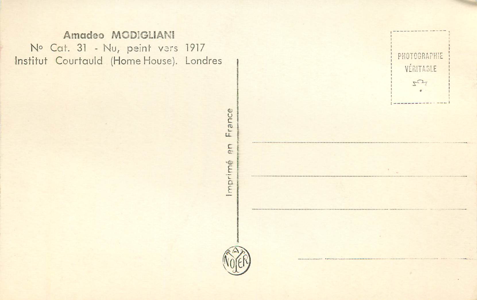 CPM Amadeo Modigliani Institut Courtauld Home House Londres  — Rückseite