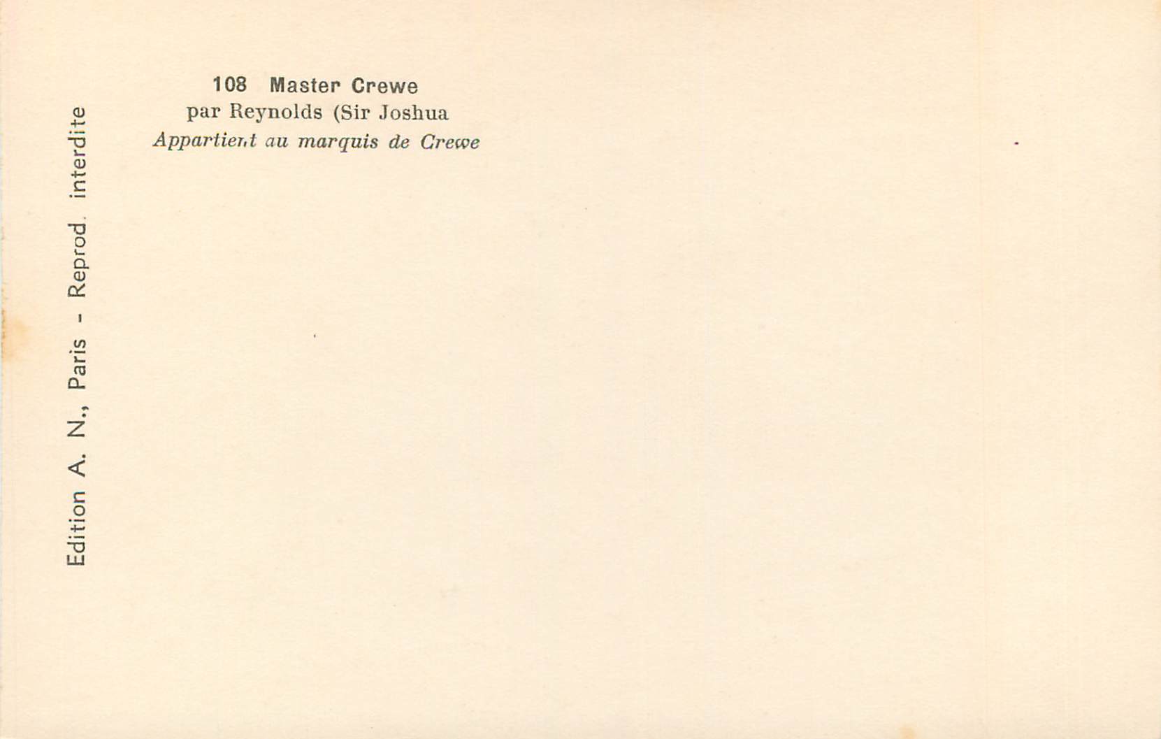 CPM Master Crewe par Reynolds Sir Joshua Appartient au marquis de Crewe  — Rückseite